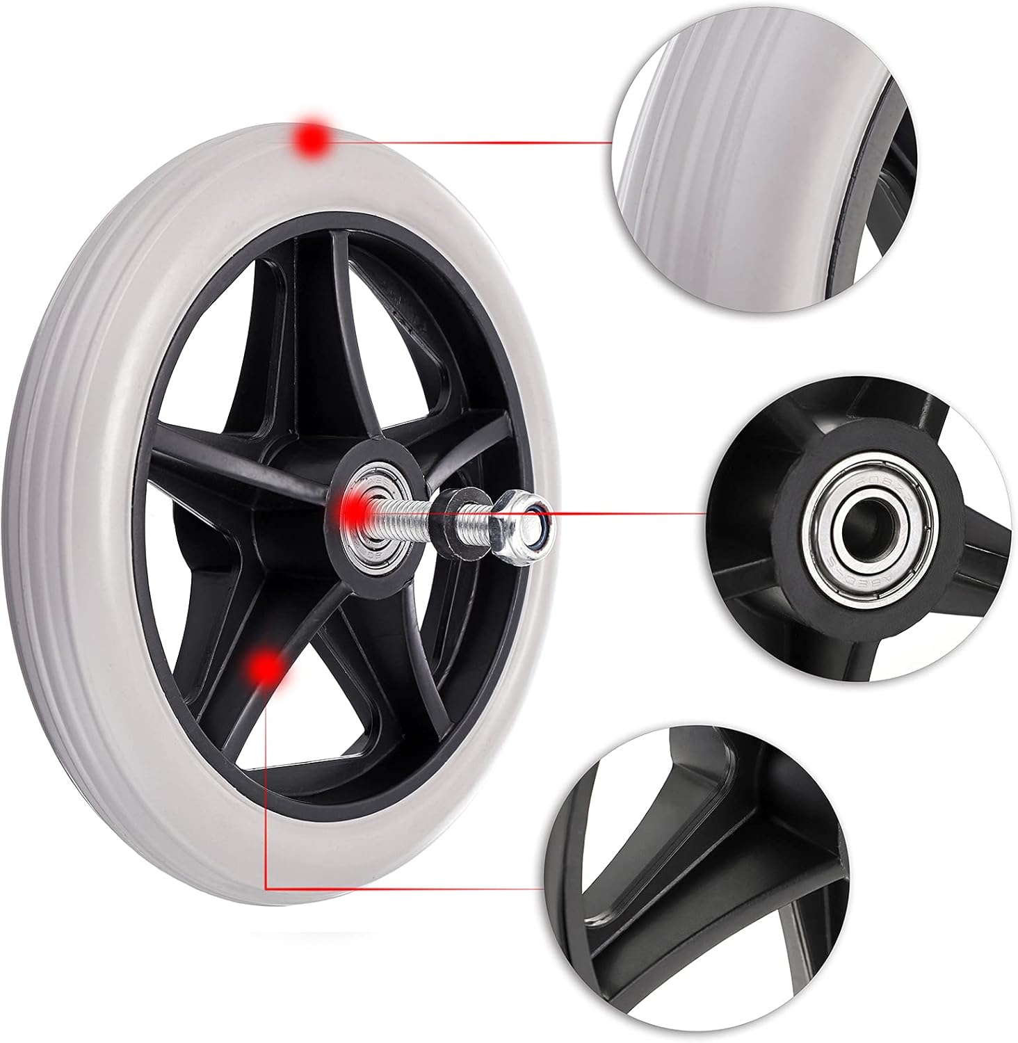 OwnMy 2PCS of 6 Inch Rubber Wheel Replacement Wheelchair Front Wheels Rollator Walker Anti-Slip Replacement Casters Rollers Wheels Universal Wheelchair Replacement Wheel Accessories, Grey : Health & Household