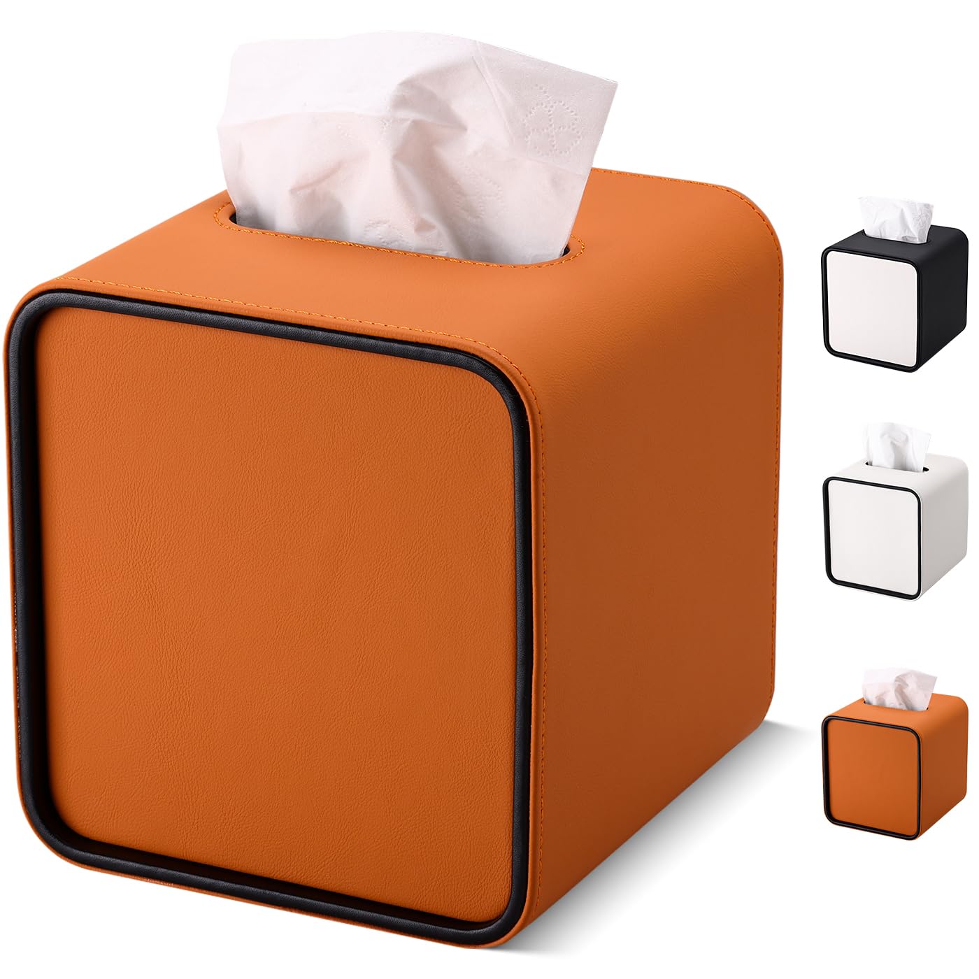 GORESE Square Tissue Box Cover for Kleenexs PU Leather Tissue Box Holder Decorative Tissue Holder Cover for Bathroom