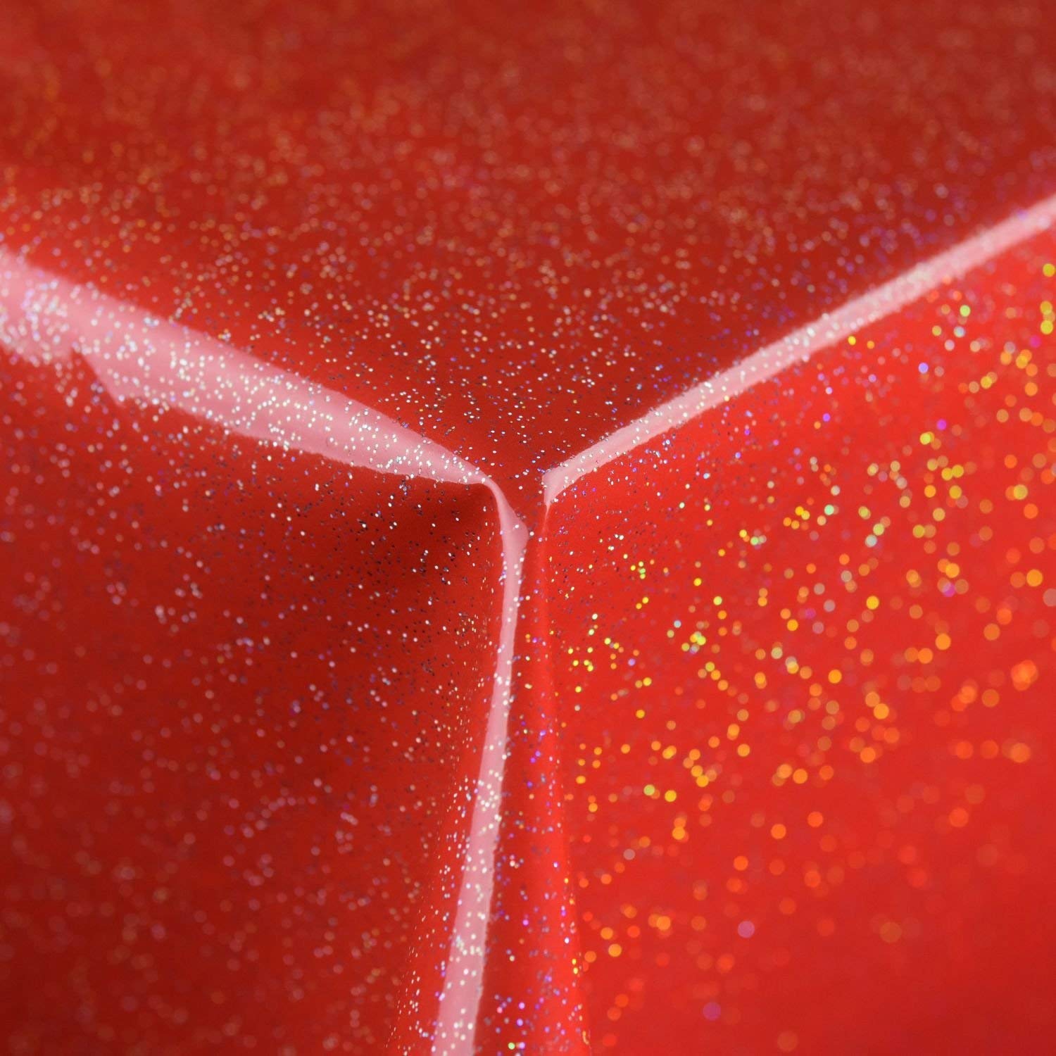 TheFabricTrade Wipe Clean PVC Tablecloth Vinyl Oilcloth Kitchen Table Cover Protector - Bright Red Glitter Sparkly (250 x 140cm)