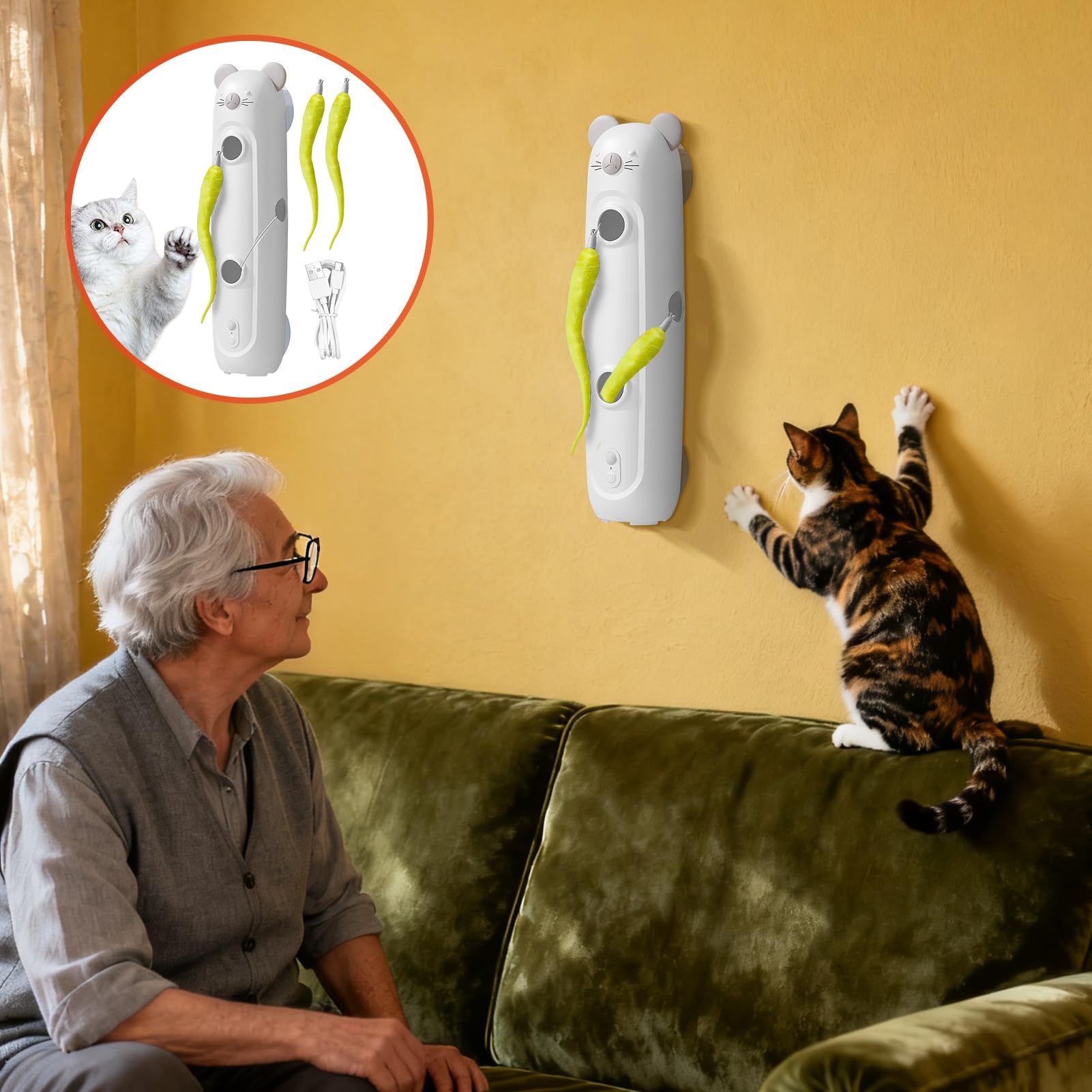 Generisch Gato Interactiva - Sensor Inteligente Montaje en Pared Juguetes | para - para Gatos con Plumas para Movimiento | Para Pared Puerta Suelo Tiempo de Juego Diario Movimiento