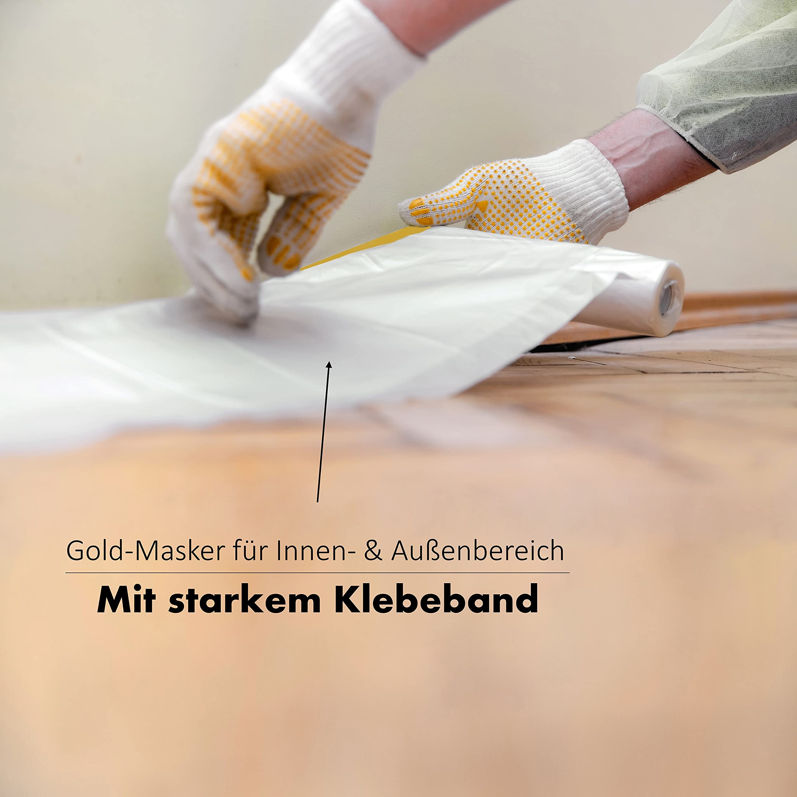 9 Rollen Goldband-Masker 1400mm x 33m mit Abklebeband für Innen & Außenbereich UV-beständig - Profi Maler-Krepp Abdeckfolie (10my Folie) mit Klebeband stark - Abdeckplane für Malerarbeiten