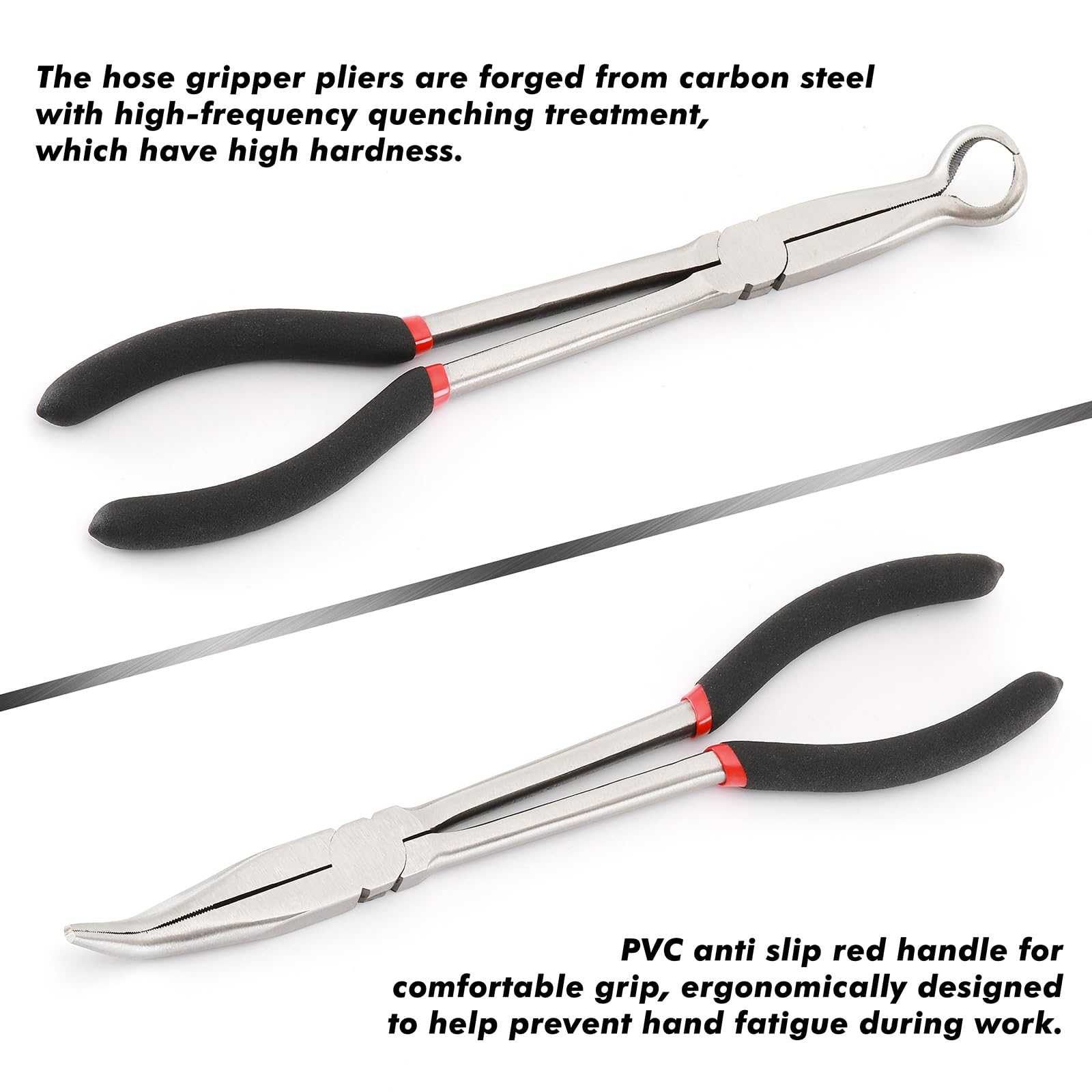 CASOMAN 6-teiliges 27,9 cm extra langes Zangen-Set, inklusive extra langem Spitzzangen-Set (2,5 cm Spitzzange, 90° und 45° gebogene Spitzzange) und rutschfester Schlauchgreiferzangen-Set (5/16 Zoll,