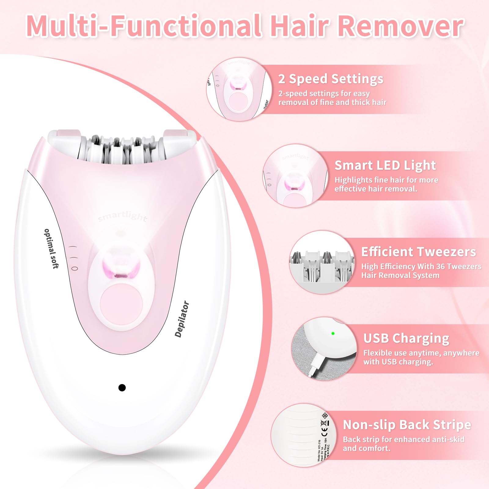 Depiladora facial para mujer con luz LED, pinzas eléctricas inalámbricas, dispositivo de depilación facial