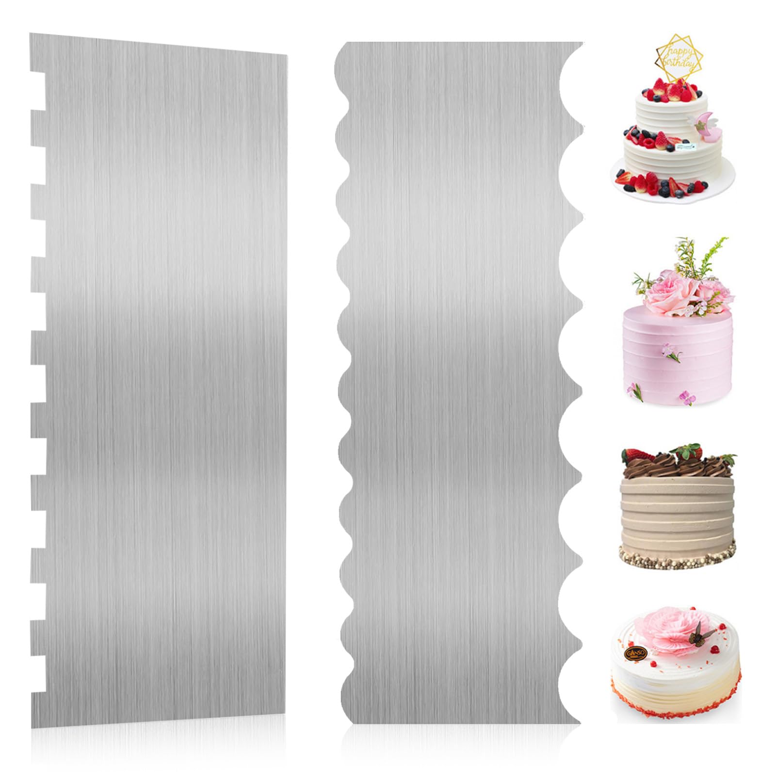 Cake Scraper, 2 Pcs Metal Cake Scraper, 9 Inch Double Sided Cake Smoother, Cake Scraper Buttercream Smoother, Cake Cutter