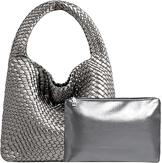 Women Vegan Leather Hand-Woven Tote Handbag Fashion Shoulder Top-handle Bag All-Match Underarm Bag with Purse