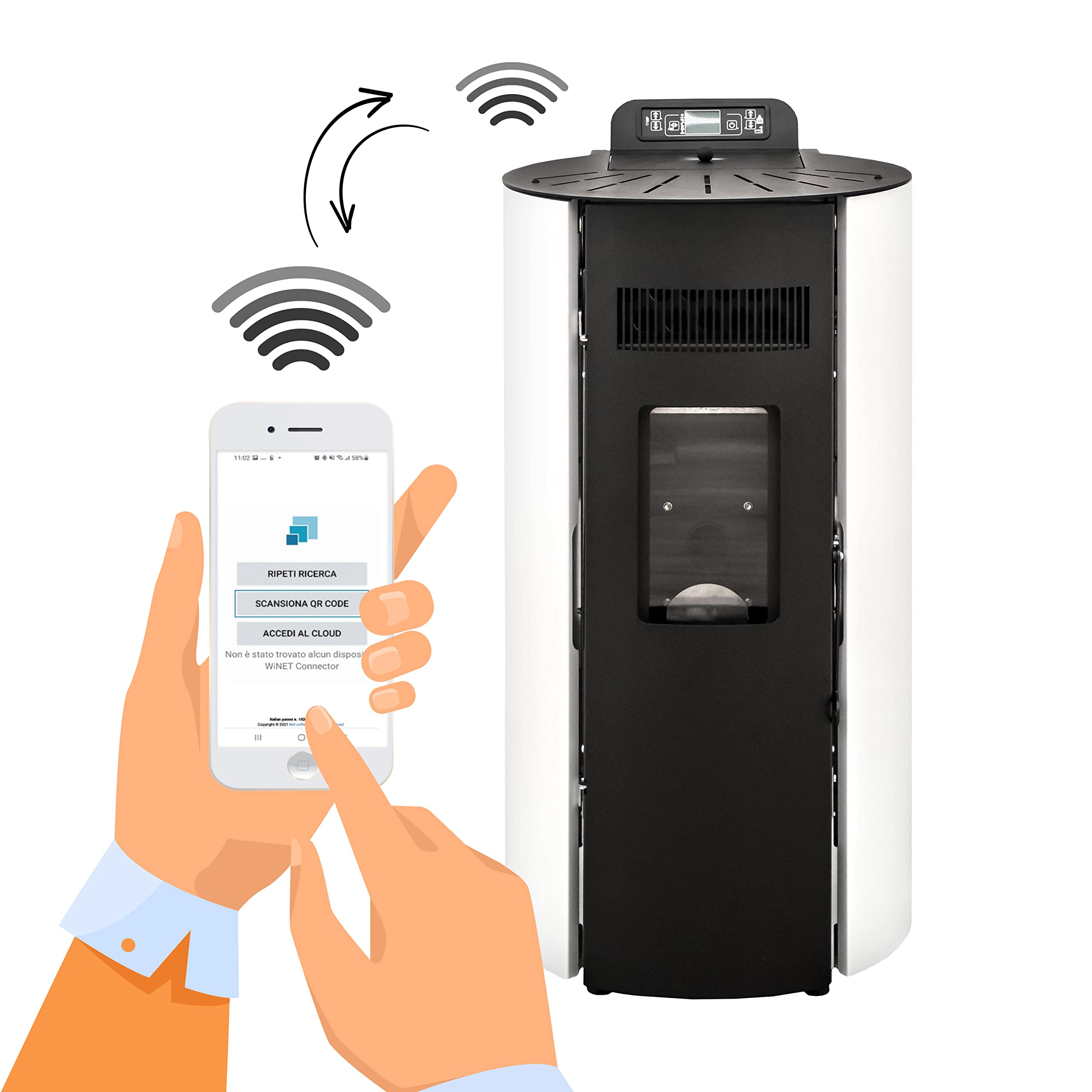 STUFE A PELLET ITALIA Boston 9 KW WiFi | Poêle à Granulés à Air Ventilé Efficacité 91% Chauffe 80m² Autonomie 21H Programmable Contrôle à Distance WiFi 5 Vitesses et Puissances Garantie 24 Mois Blanc