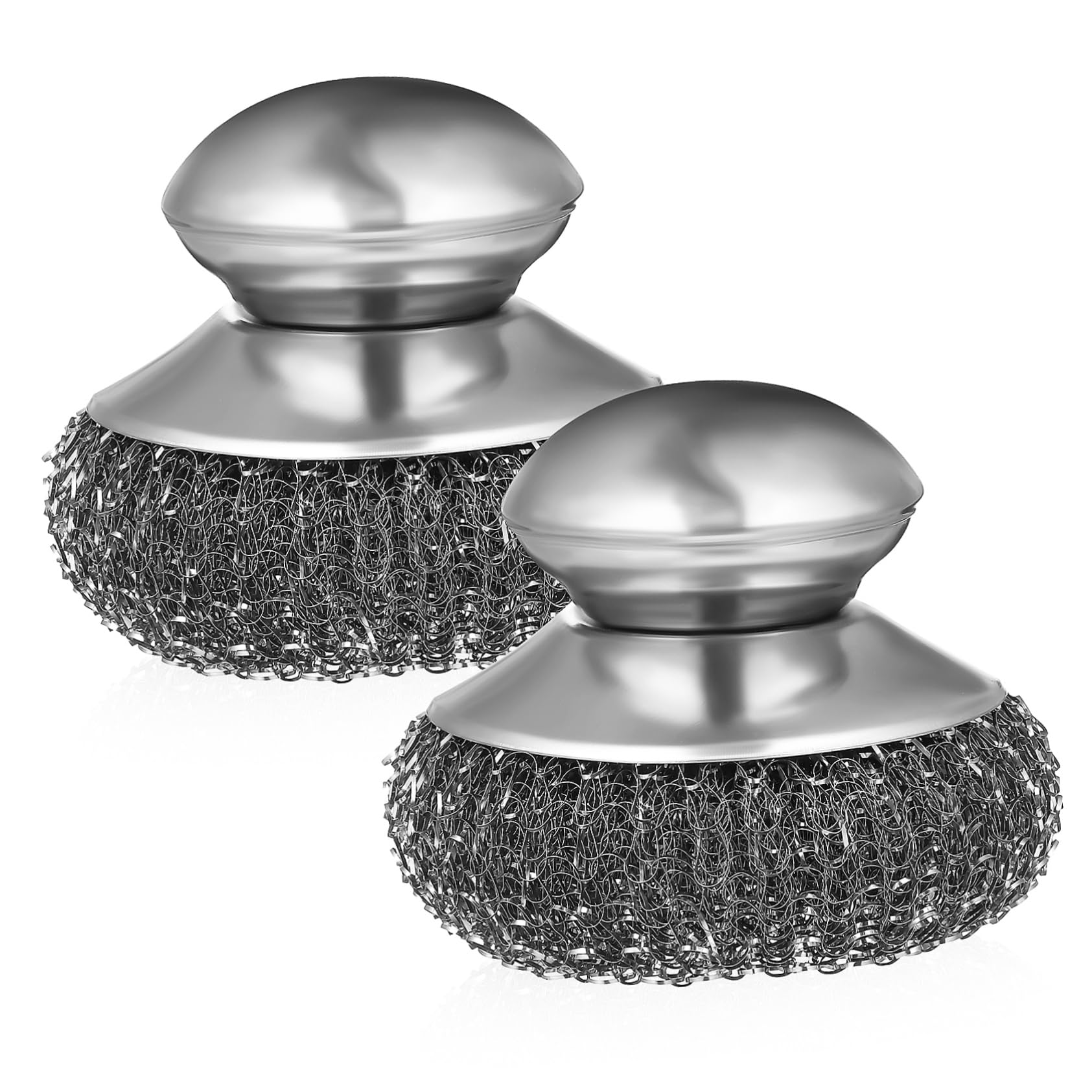 GANAZONO 2Pcs Stainless Steel Pot Scrubbers with Ergonomic Handle Wire Sponge Cleaning Brush for Efficient Dish Pan and Grill Cleaning Versatile Kitchen Cleaning Tool