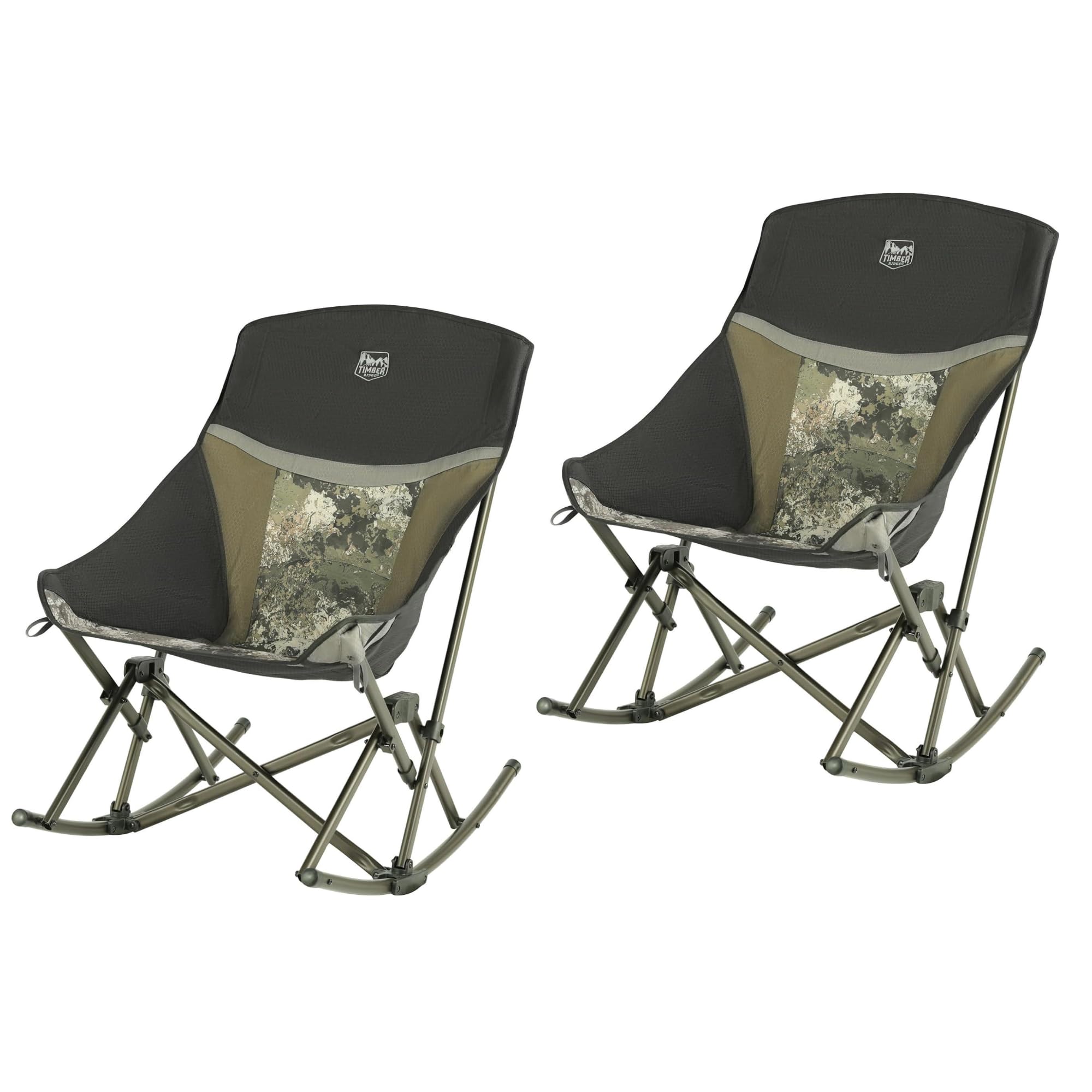 TIMBER RIDGE Portable Rocking Camping Adults Patio Rocker Chair Foldable for Lawn, Yard, Indoor, Support up to 300 lbs, Carry Bag Included, Camo