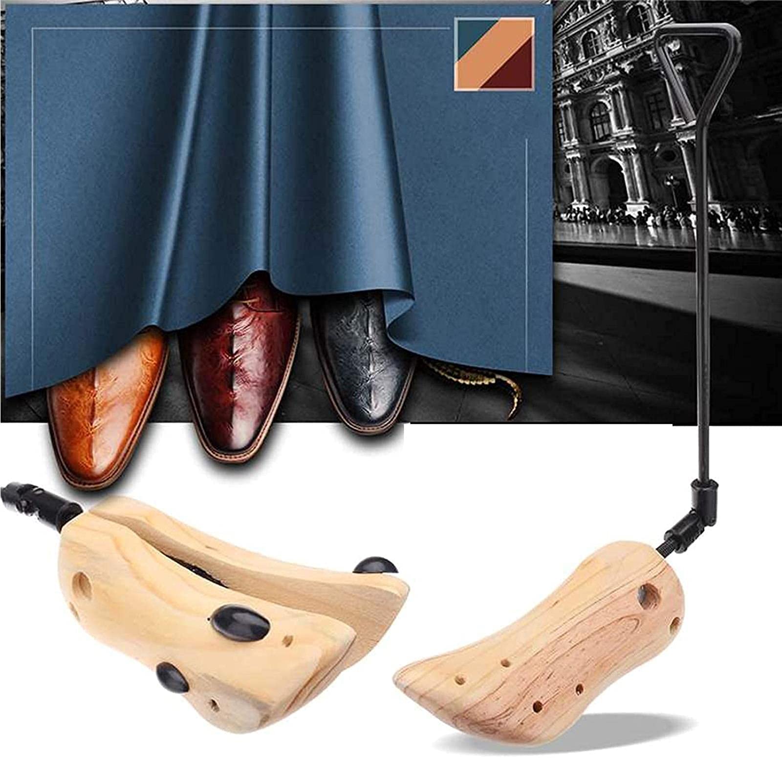 La barella per scarpe con collo del piede alto espande l'altezza e la lunghezza delle calzature, con 4 tappi per alluce, tendiscarpe in legno, elastici per scarpe, per uomini e donne (1 paio 39 ~ 42)