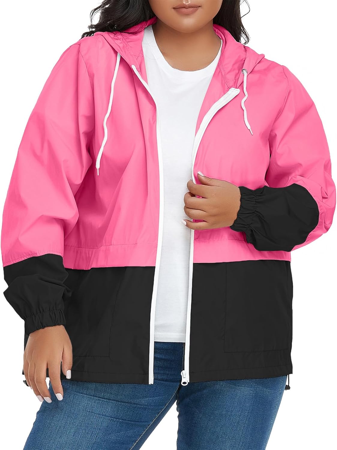 American Trends Women Plus Size Light RainCoat Jackets Packable Hooded Waterproof Windbreaker for Women