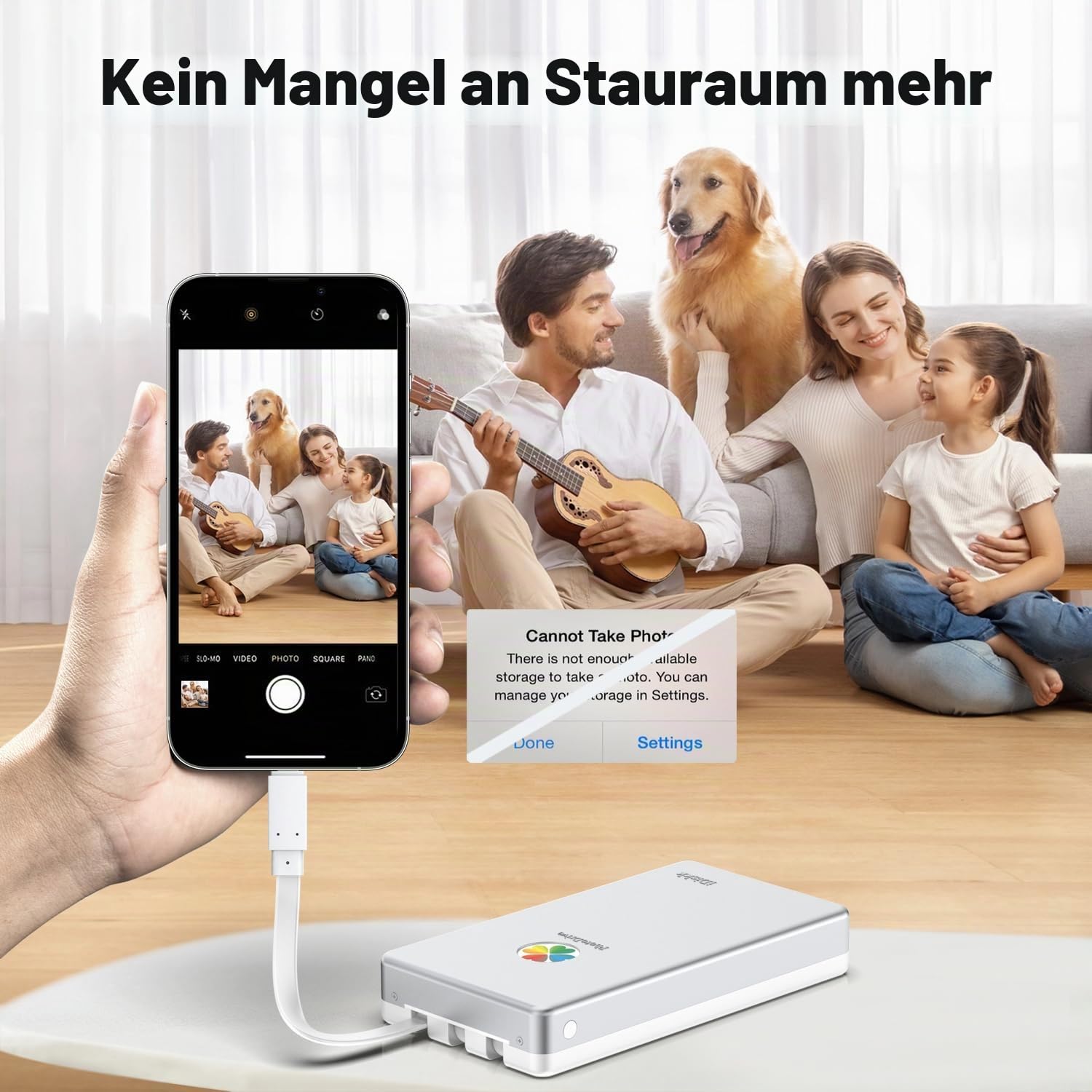 iDiskk Externe Festplatte für das iPhone, 500GBvon Apple zertifizierte Festplatte, automatische Sicherung von Fotos Videos und Dateien,tragbarer Fotospeicher für iPhone17/16/15,iPad,Android,Mac und PC