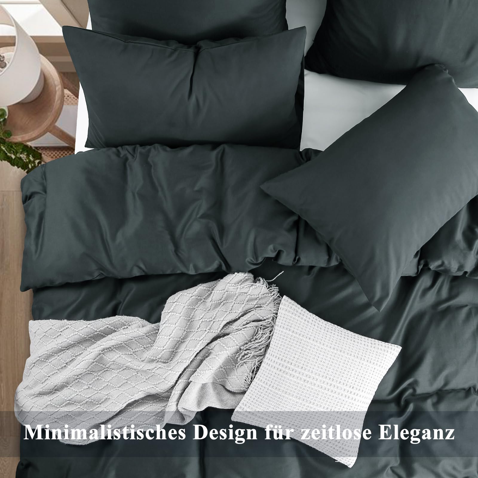 Aisbo Bettwäsche 135x200 Baumwolle 4teilig - Bettwäsche-Sets Grau Bettbezug 135 x 200 2er Set mit 2 Kissenbezüge 80x80 cm, Anthrazit Baumwollbettwäsche Set, Oeko-TEX mit Reißverschluss