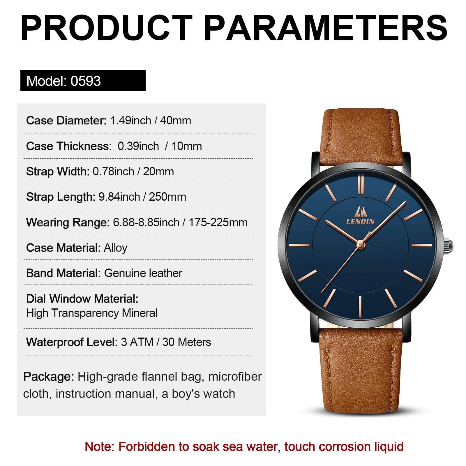 LN LENQIN Montres Hommes Montres pour Hommes Montre Analogique à Quartz 30M Waterproof Montres Poignets Hommes Montre Fashion Business Homme Designer Bracelet Cuir