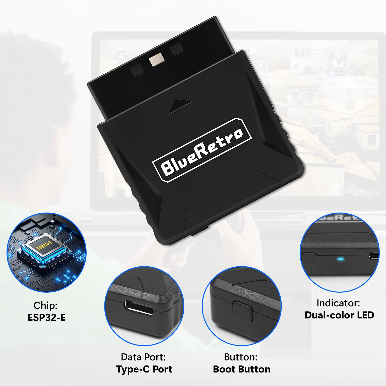 Adaptador retro para PS1, PS2 y Windows, receptor compatible con mandos PS5, PS4, PS3, Xone, Switch Pro y Mando Series X/S, Firmware Upgrade, Dual-Mode BT, Keymap Configuration Supported