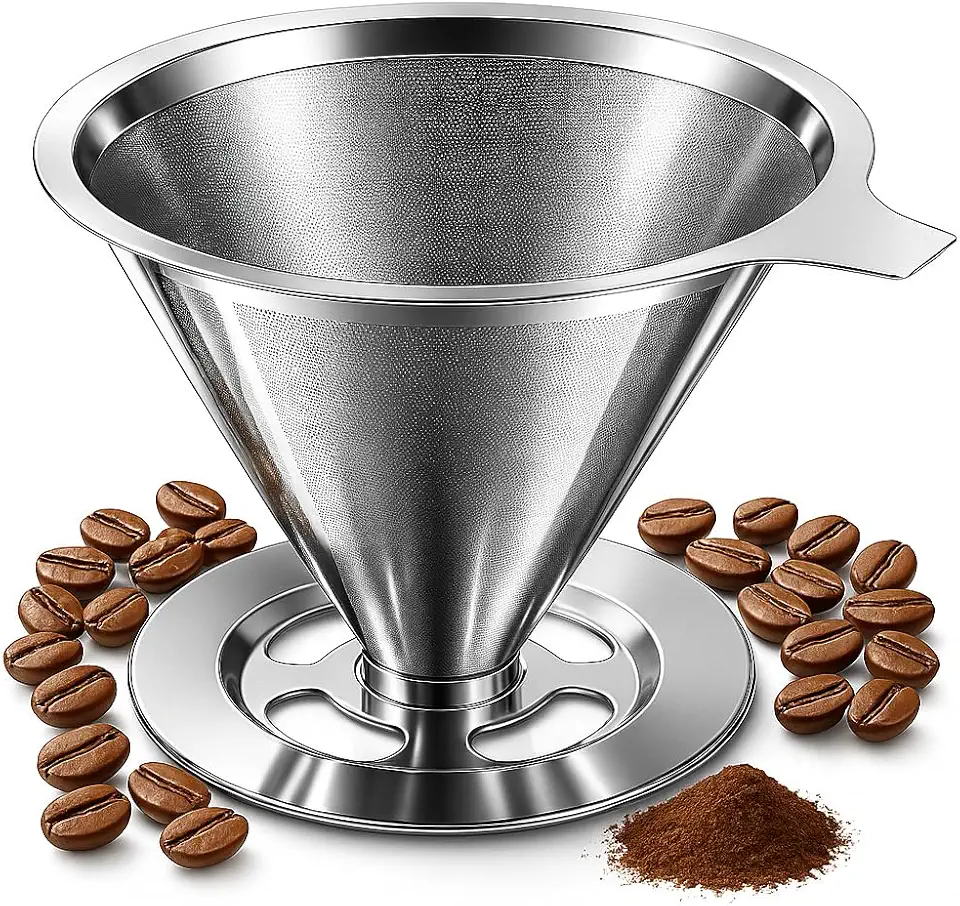 Filtro Coador de Café Reutilizável Nº 103 em Inox com Malha Dupla Premium – Ecológico, Lavável, Aroma Intenso, Compatível com Cafeteiras, Xícaras e Garrafas