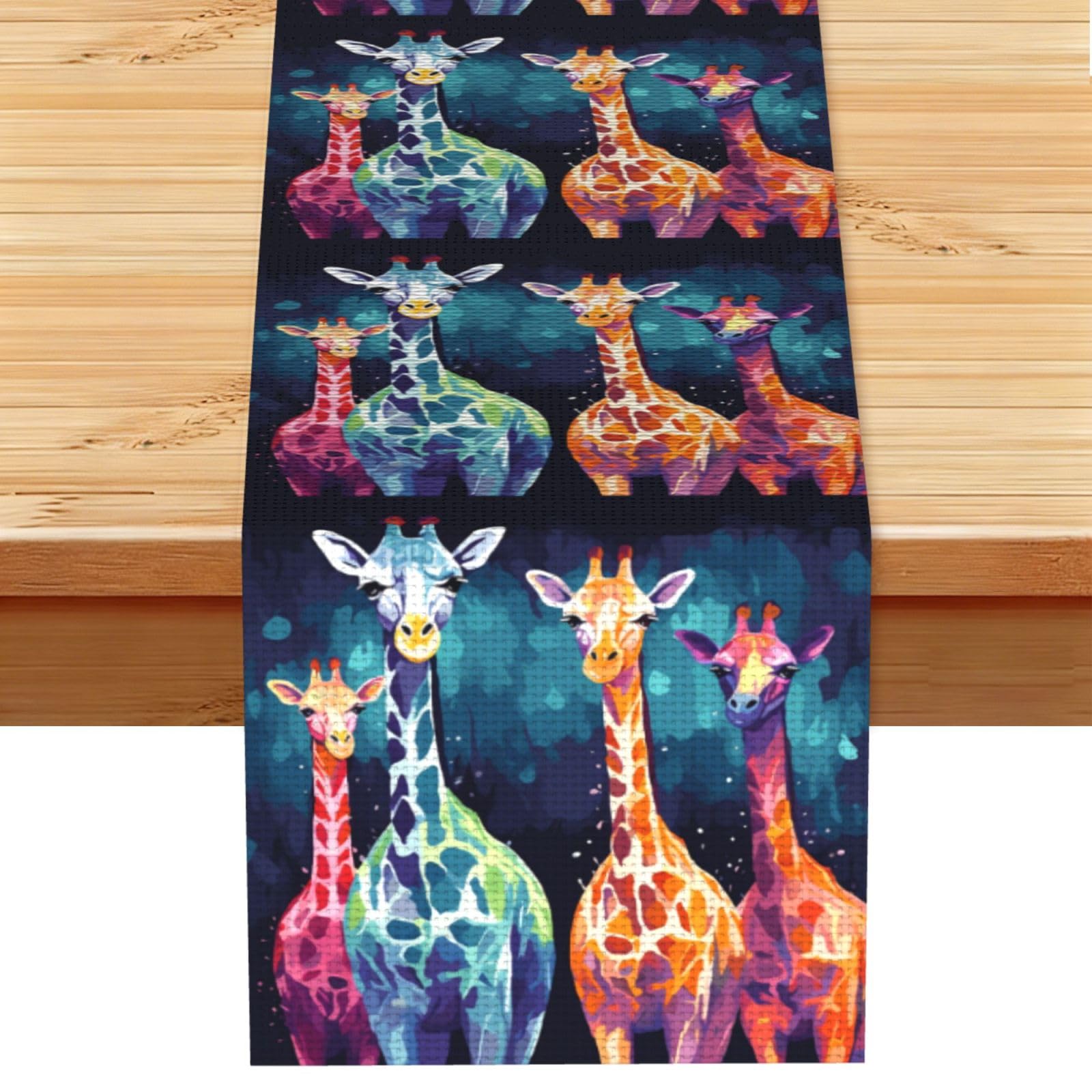 Colorful Giraffe Fans Lovers Table Runner 13 x 72 Inches Long, Cotton Linen Table Runners for Kitchen Dining Table Decoration - Washable Tablecloth Modern Tablerunner for Home Party Decor