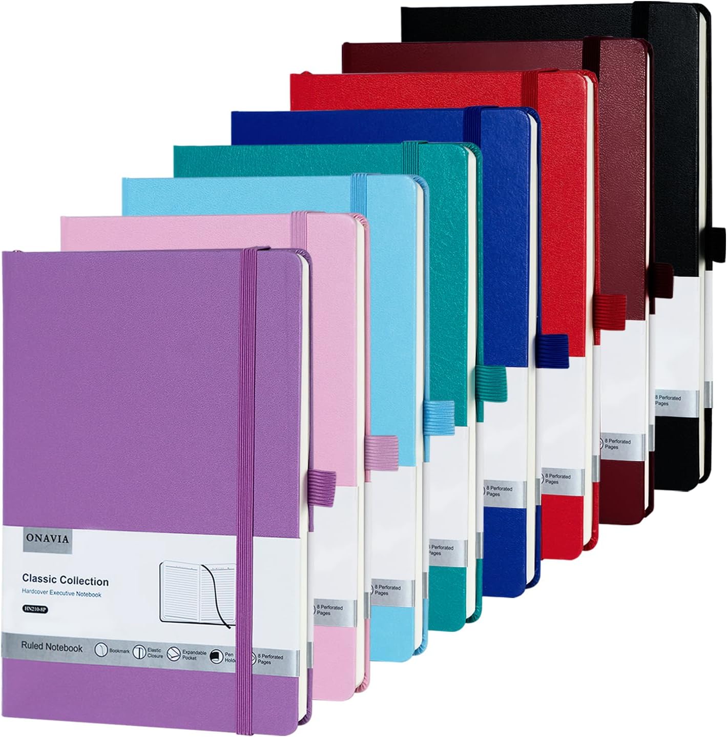 Notebook A5 Hardback Lined Journal Notepad Multipack, Classic College Ruled Notebooks for Work, Travel, NoteTaking, Diary and College with Pen Loop - 160 Pages, 8 Pack(Multi-Color)