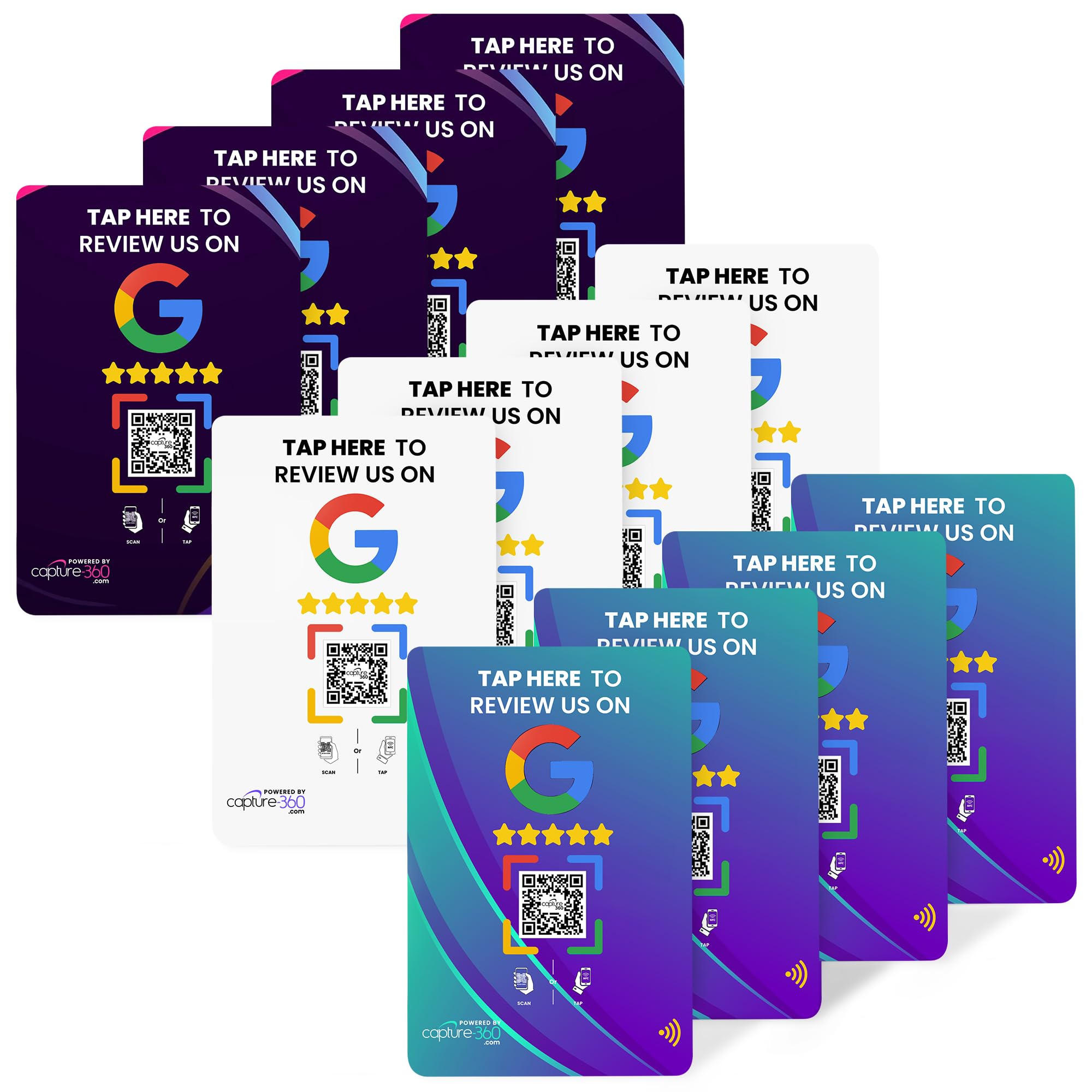 Capture 360 NFC Tap Cards, Google Review Cards, Business Review Cards, Boost SEO, Enhance Online Reputation, Easy Setup, Time-Saving, Effortless Review Collection - 12 Multicolor Cards