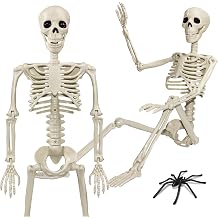 36" Skeleton Halloween Decorations, 3ft Life Size Human Skeleton with Full Body Movable Posable Joints Skeleton, Halloween Skeletons with 20 Spiders for Yard Haunted House Props Indoor Outdoor Decor