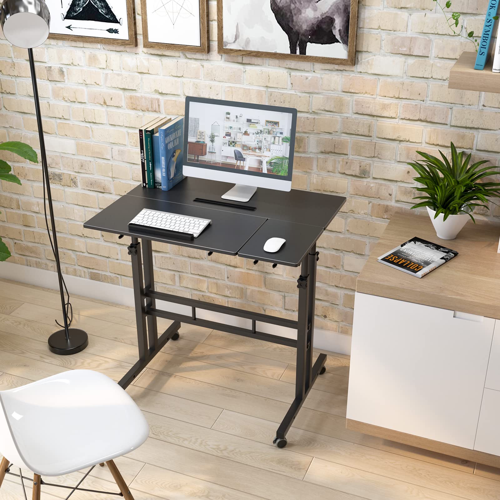 Scrivania regolabile in altezza, scrivania per computer, scrivania da ufficio, tavolo da studio rimovibile, 80 x 60 x 67-115 cm, nero, postazione di lavoro ergonomica, design moderno, mobili per casa