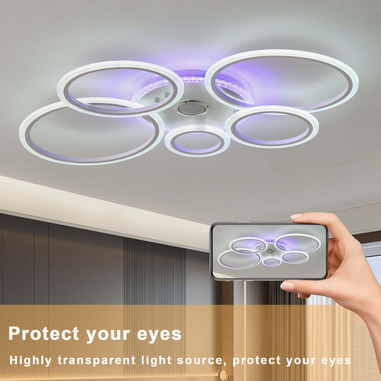 Moderno Lampadario Bluetooth Rgb Plafoniera,Funzione Di Memoria con Elevata Resa Cromatica Senza Sfarfallio e Dimmerabile Intelligente Ceiling Light,per Soggiorno e Camera Da Letto,Bianco
