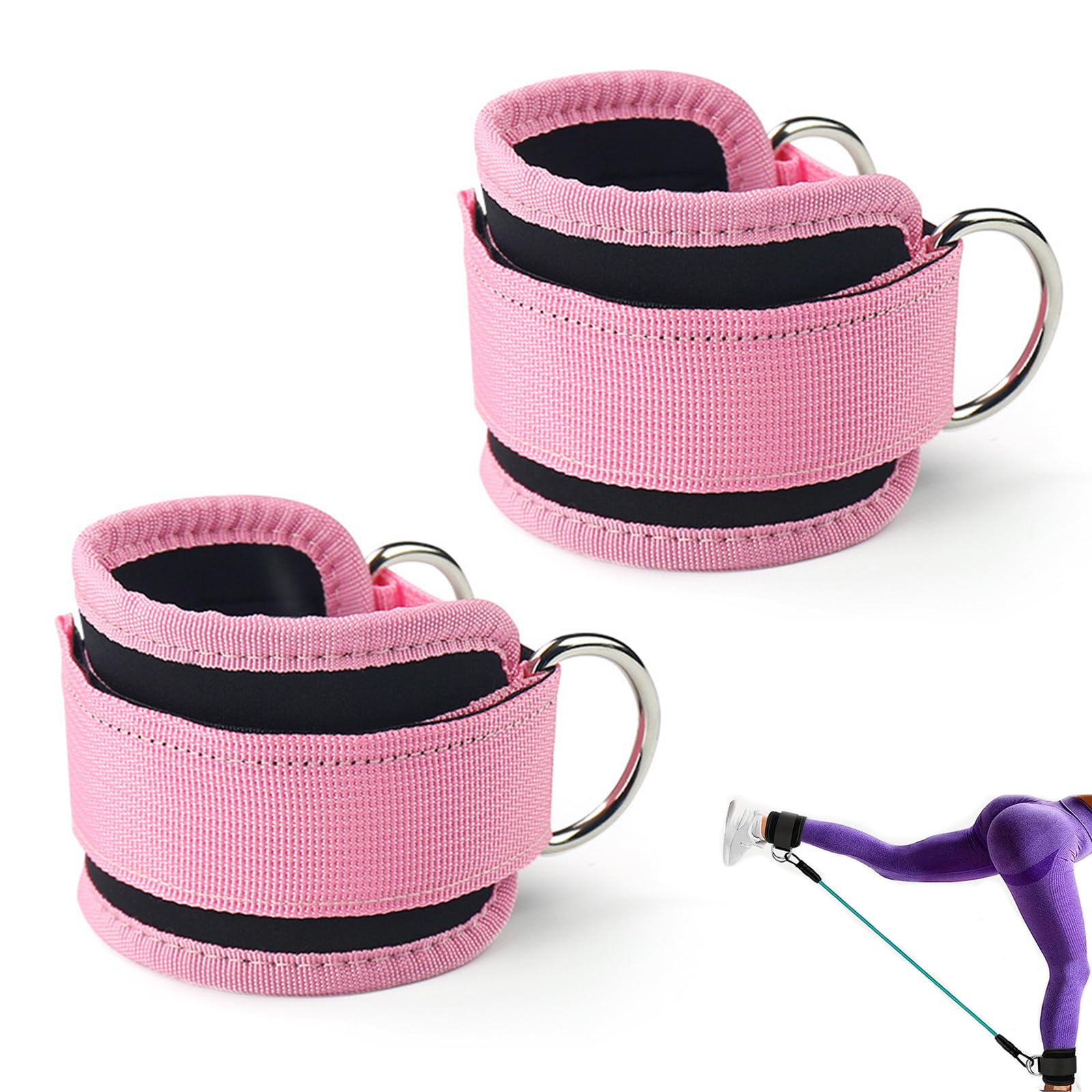 Eastrise Ankle Straps for Cable Machines, Gym Cuffs with Double D-Ring, Weight Lifting Leg Workout Attachment, Kickback Ankle Straps (Pink)
