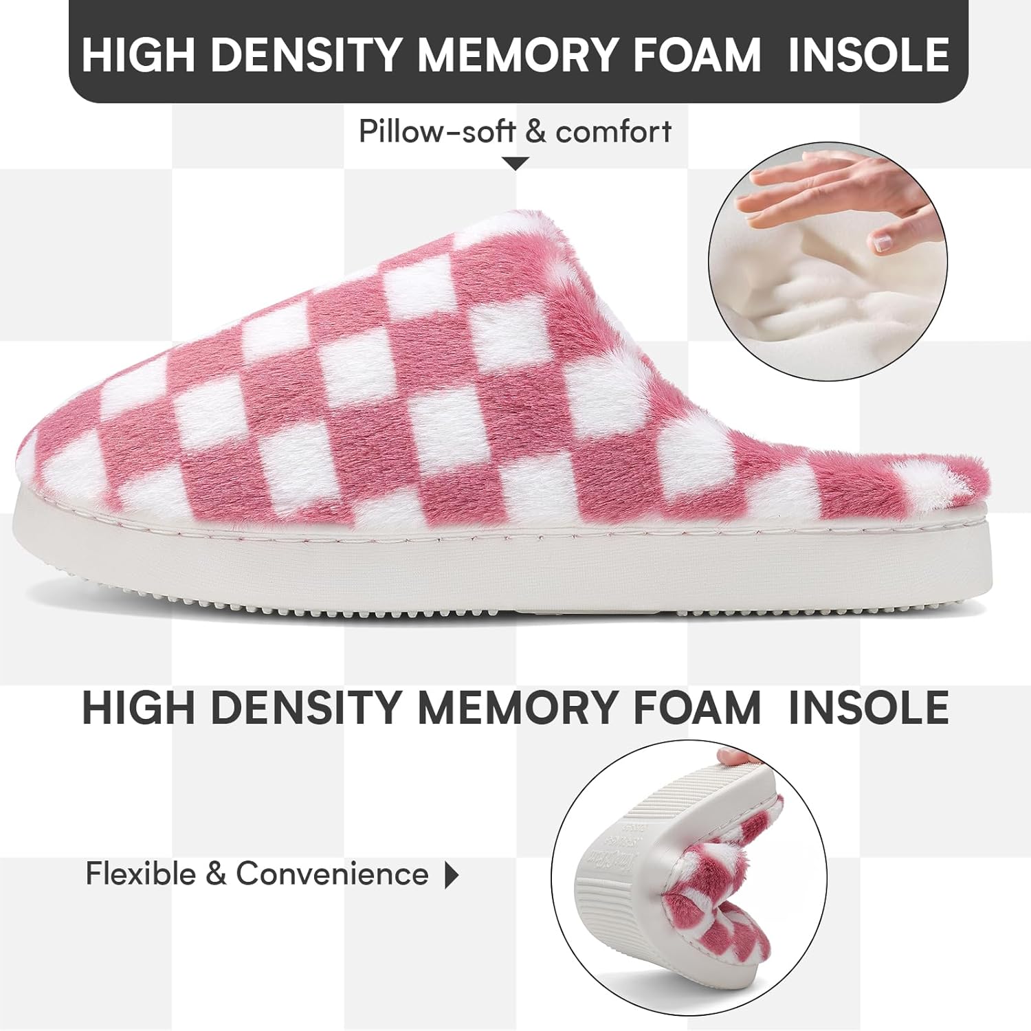 Women House Checkered Slippers - Mens Cozy Fuzzy Plaid Memory Foam Slippers with Faux Fur Lining for Indoor & Outdoor Comfort Soft Slides - Image 4