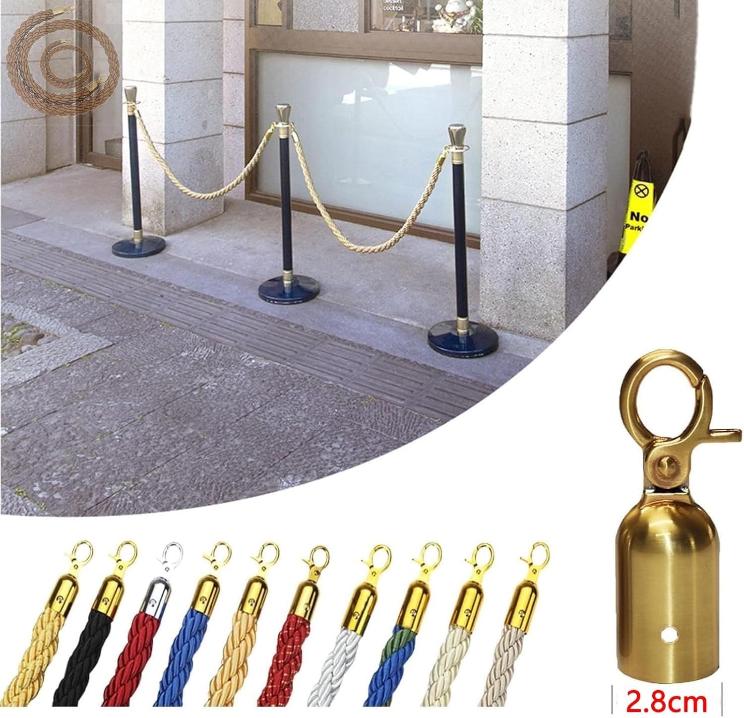2M Control de multitudes con gancho de guarida – 11 colores disponibles, cuerdas de cola para hotel, evento y soportes seguros, opciones rojo y azul