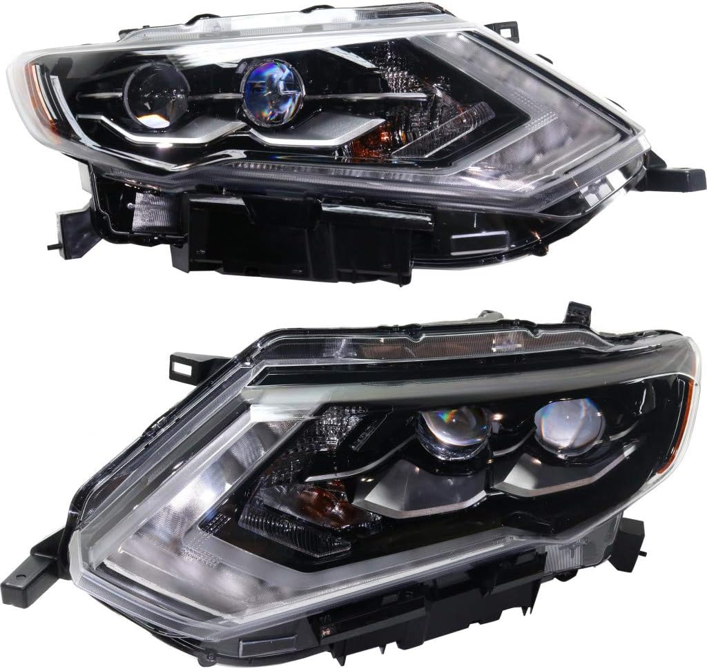 For Nissan Rogue Headlight Assembly 2017 2018 Pair Driver and Passenger Side LED Replacement For NI2502256, NI2503256 | 26060-6FL6A, 26010-6FL6A