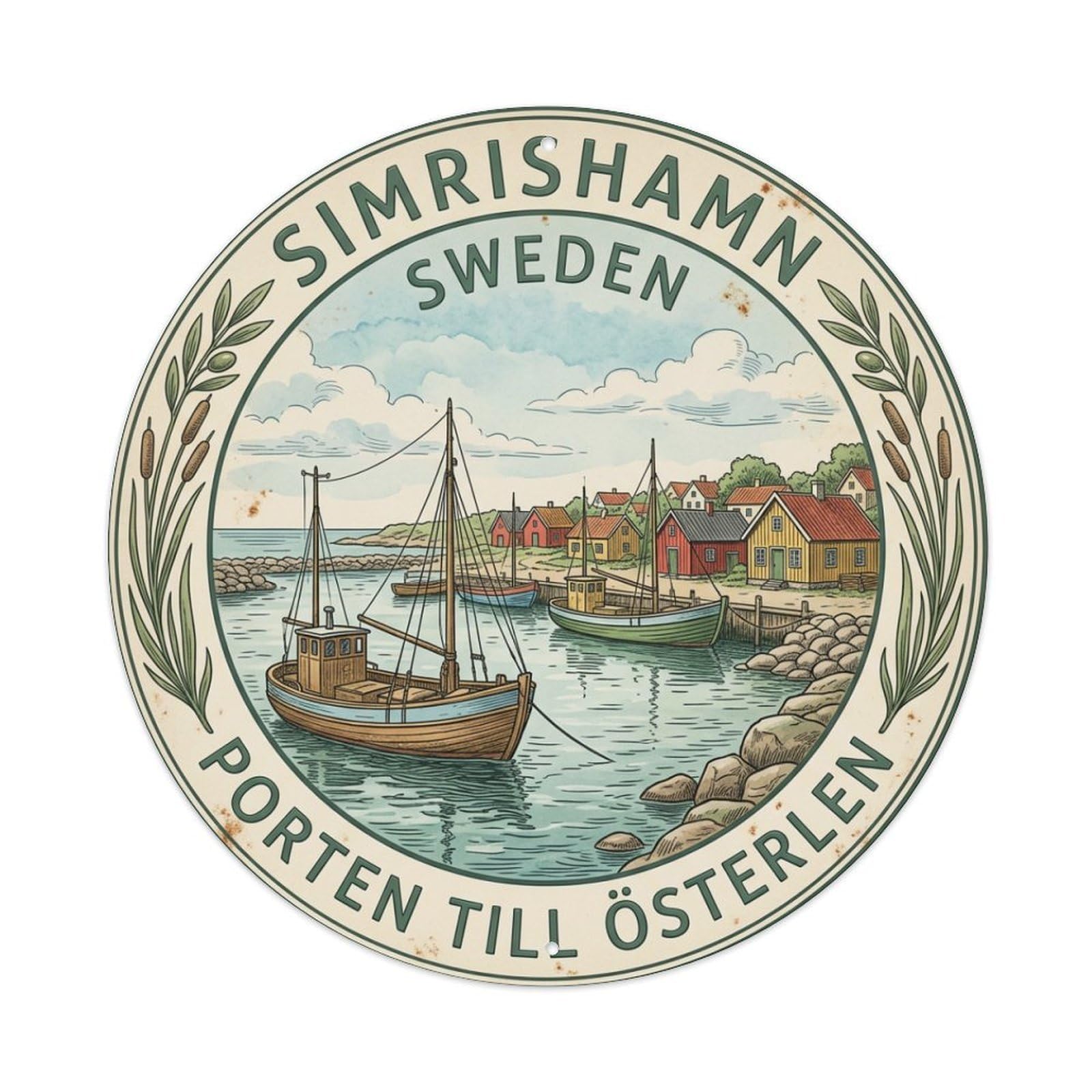 Vintage Travel Simrishamn Sweden Harbor Metal Tin Sign