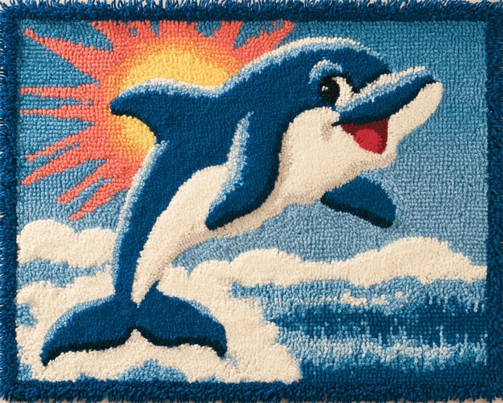 FWRTYCB Latch Hook Kits Rug Cute Smiling Dolphin