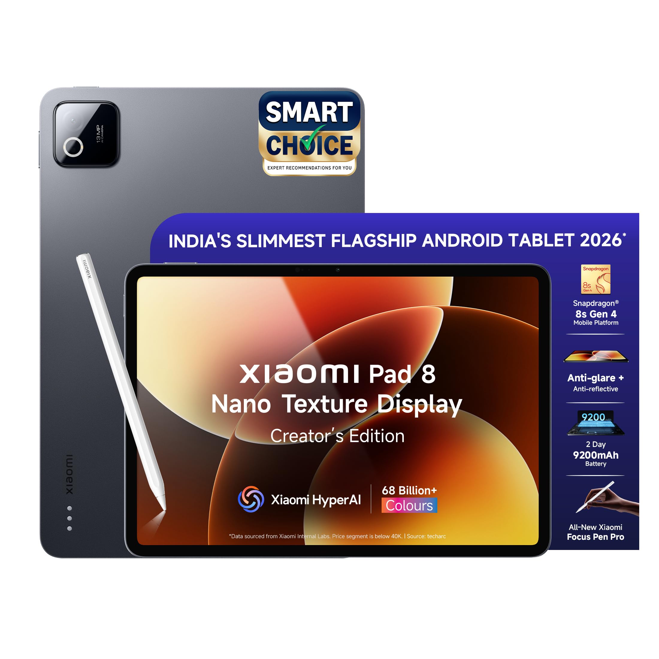 XIAOMI Pad 8 Nano Texture Display Creator's Edition with Focus Pen Pro | Snapdragon 8s Gen 4 |11.2" 3.2K | 12GB, 256GB | Ultra Slim Metal Design | 920...