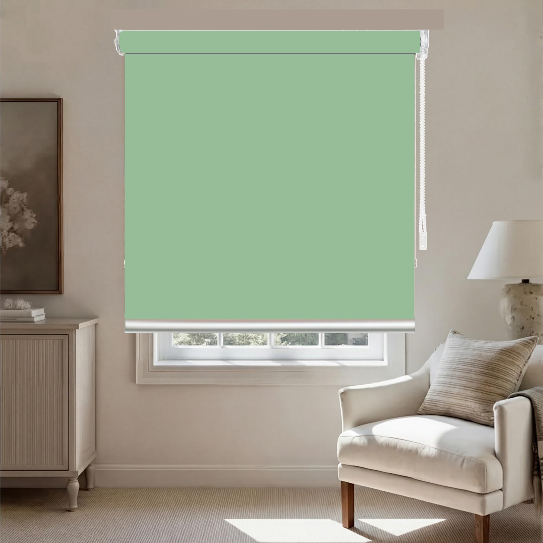 Rolety 70 x 255 cm Tkanina Wodoodporna Roleta Zaciemniająca Z Prostą Krawędzią Montaż Wiertniczy, Owoce zielone