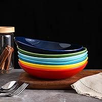 Vista 3 de Selamica Juego de 6 cuencos de porcelana para pasta de 8 pulgadas cuencos de cerámica para servir platos aptos para microondas y lavavajillas