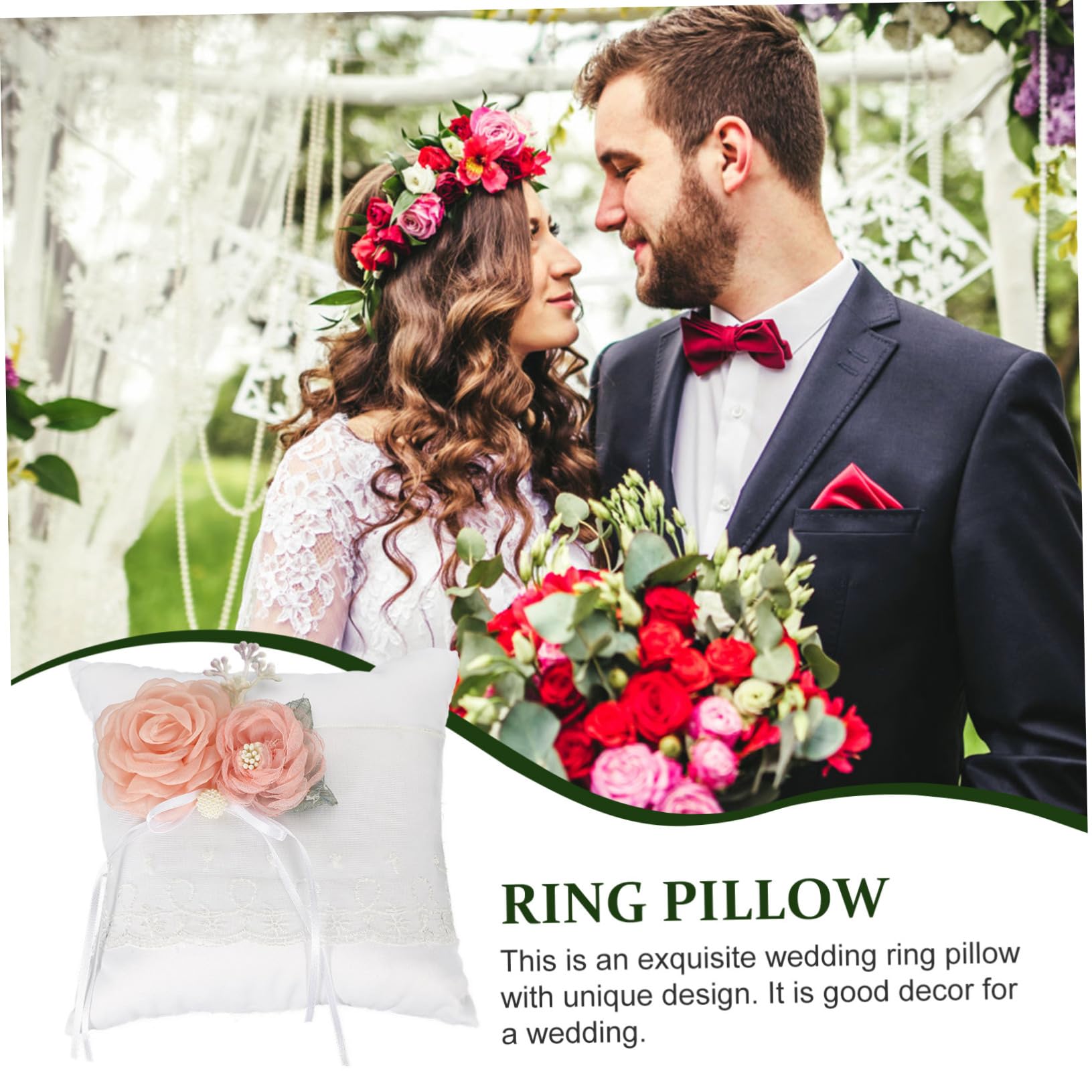 Abaodam 4pezzi Cuscino Portanello Nuziale Elegante Con Fiori Simulati Cuscino Per Anelli Da Cerimonia Decorazione Romantica Per Fidanzamento e Matrimonio Portatile e Leggero Accessorio