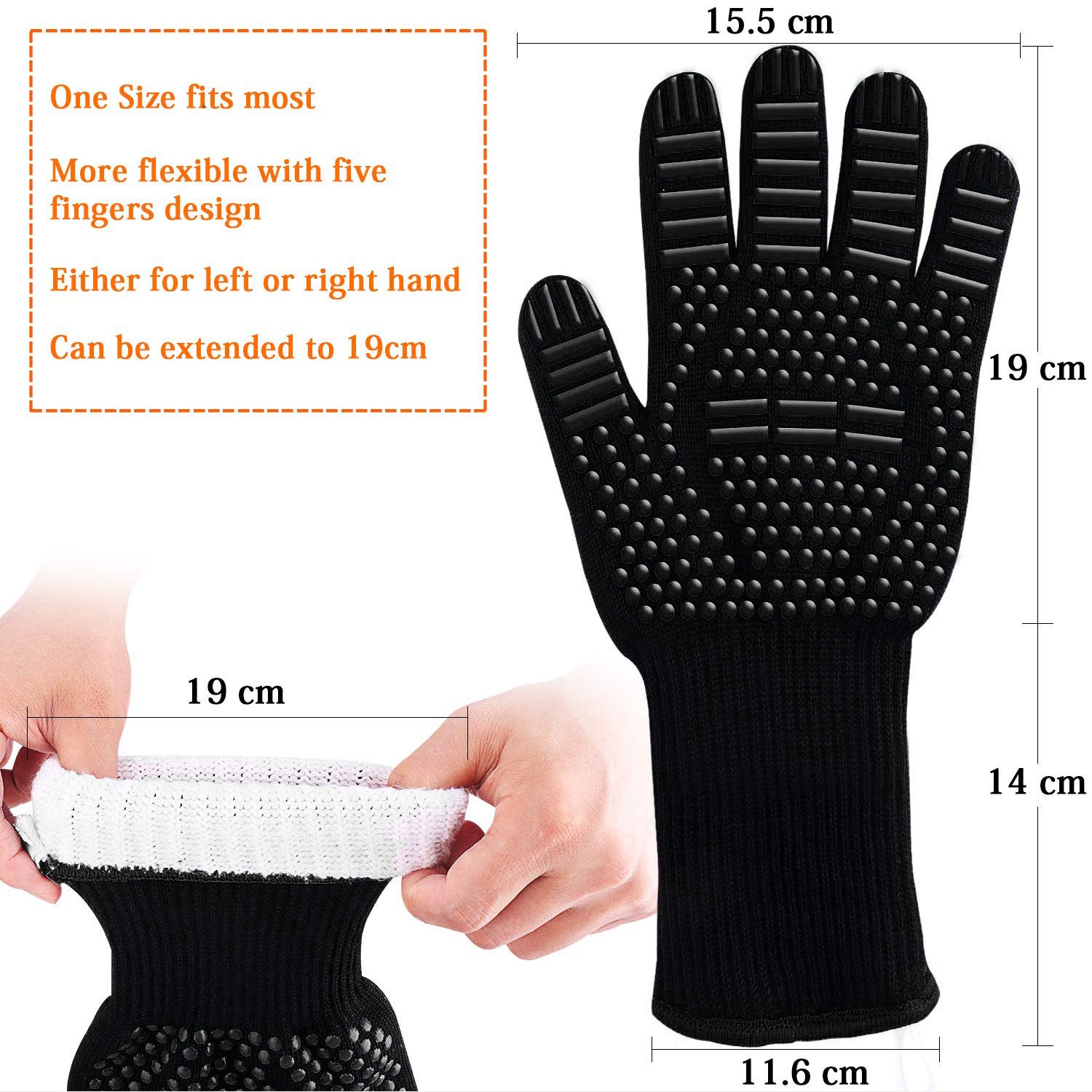 Win.Max Guanti da barbecue, da forno, per barbecue, da forno, resistenti al calore, fino a 800 °C, 1 paio di silicone antiscivolo EN407, per grigliare, cucinare, saldare, focolare