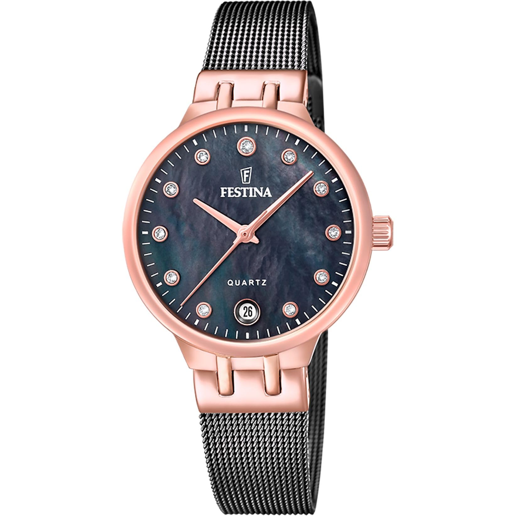 Festina Orologio donna placcato PVD in oro rosa con set di zirconi e bracciale a maglie F20717/2