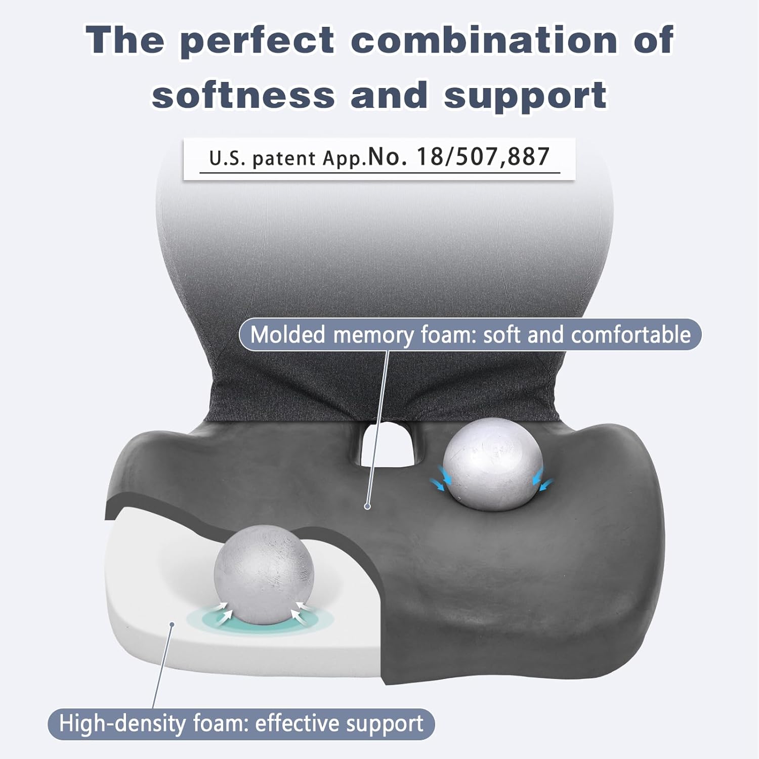 baibu Ergonomic Memory Foam Back and Lumbar Support Pillow for Good Posture Correction and Back Pain Relief, Perfect for Office Chair, Office Home Essentials, Dark Grey