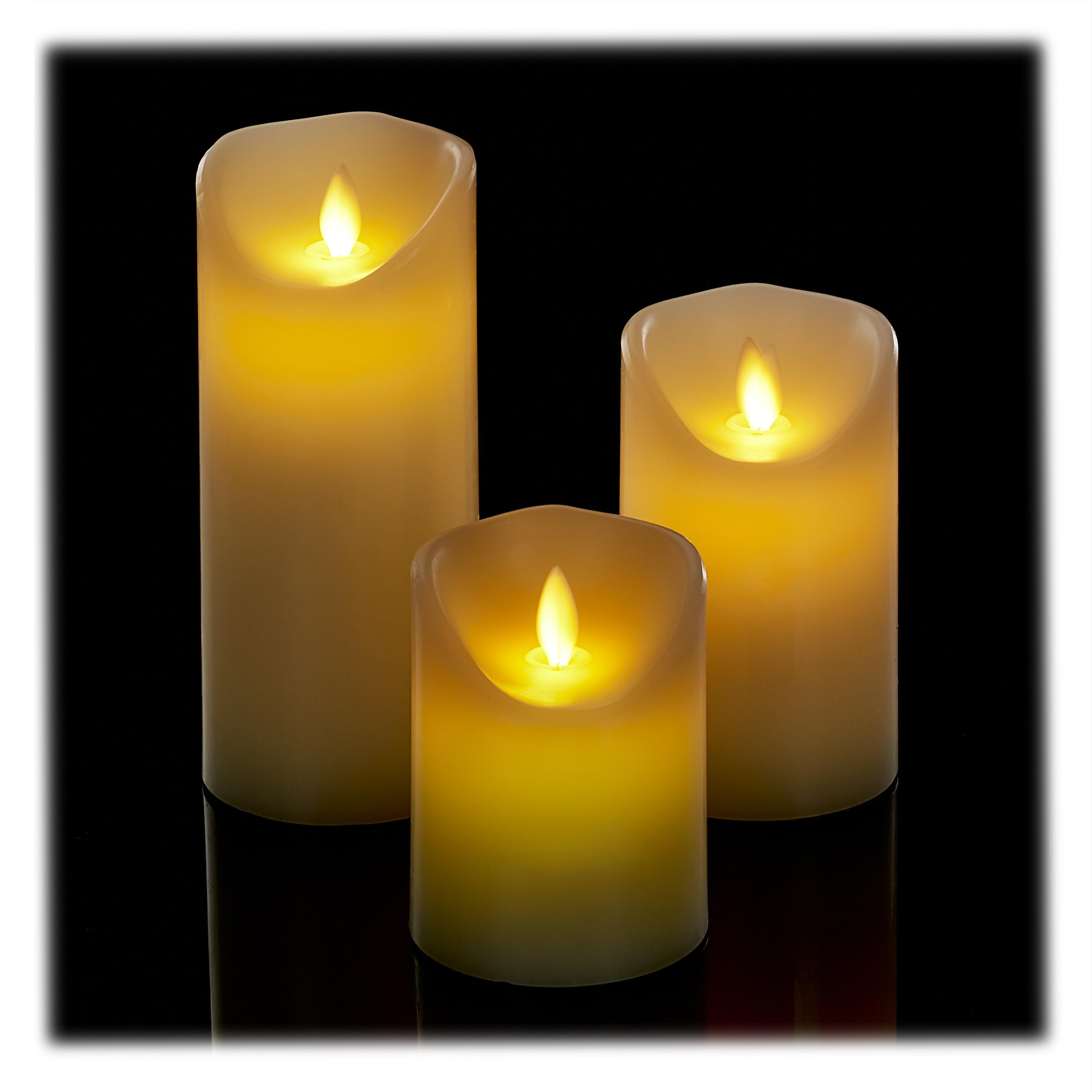 Relaxdays Cream Led, Set Of 3, With Timer Function & Flickering Flame, Flameless Candle Lights, Electronic, Real Wax, Various Sizes