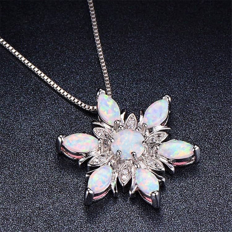 AXELUNA White Created Opal Snowflake Necklace Sterling Silver Cubic Zirconia Snow Flower Christmas Jewelry for Women Winter Gift4