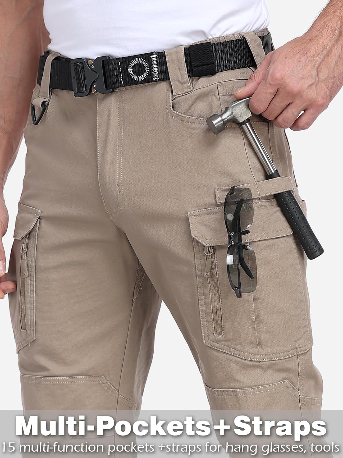 CARWORNIC Mens Cotton Stretch Tactical Work Pants Lightweight Flex Cargo Hiking Pants with 15-Pockets - Image 4