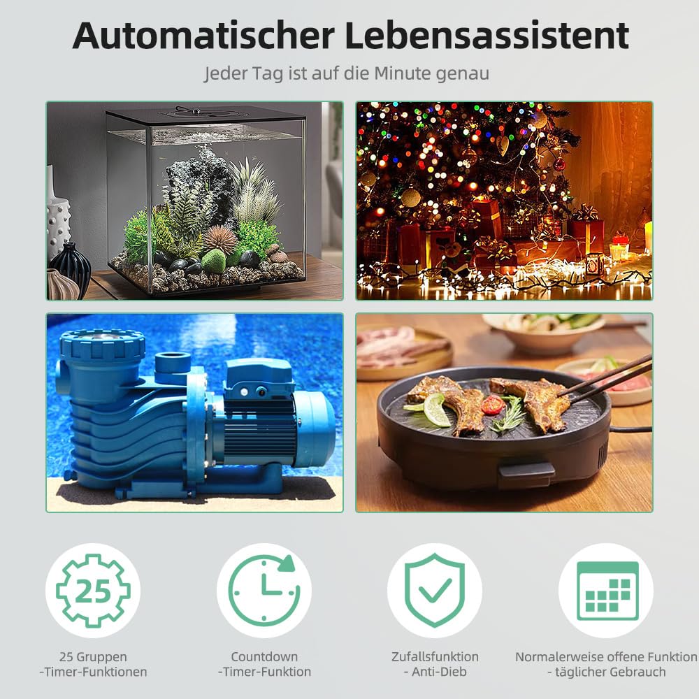 Zeitschaltuhr Steckdose Digital Innen mit 25 konfigurierbaren Wochen- Tages- und Minuten Programmen,LCD-Display Digitale Elektrische Zeitschaltuhr für Innen 3680W 3 Pack