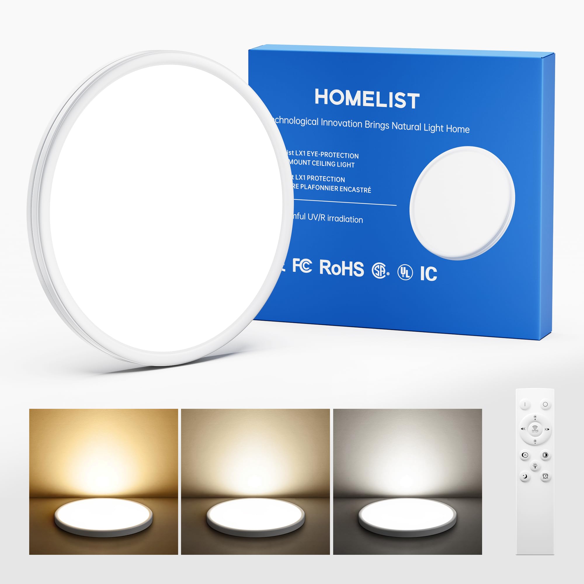 Photo 1 of Homelist LX3 6000LM Eye Protection LED Flush Mount Ceiling Light Fixture, 24in 68W Ultra-Thin Ceiling Light for Children's Bedroom, Infinite Dimming & Color Adjustment, Study/Cinema/Warm/Relax Mode