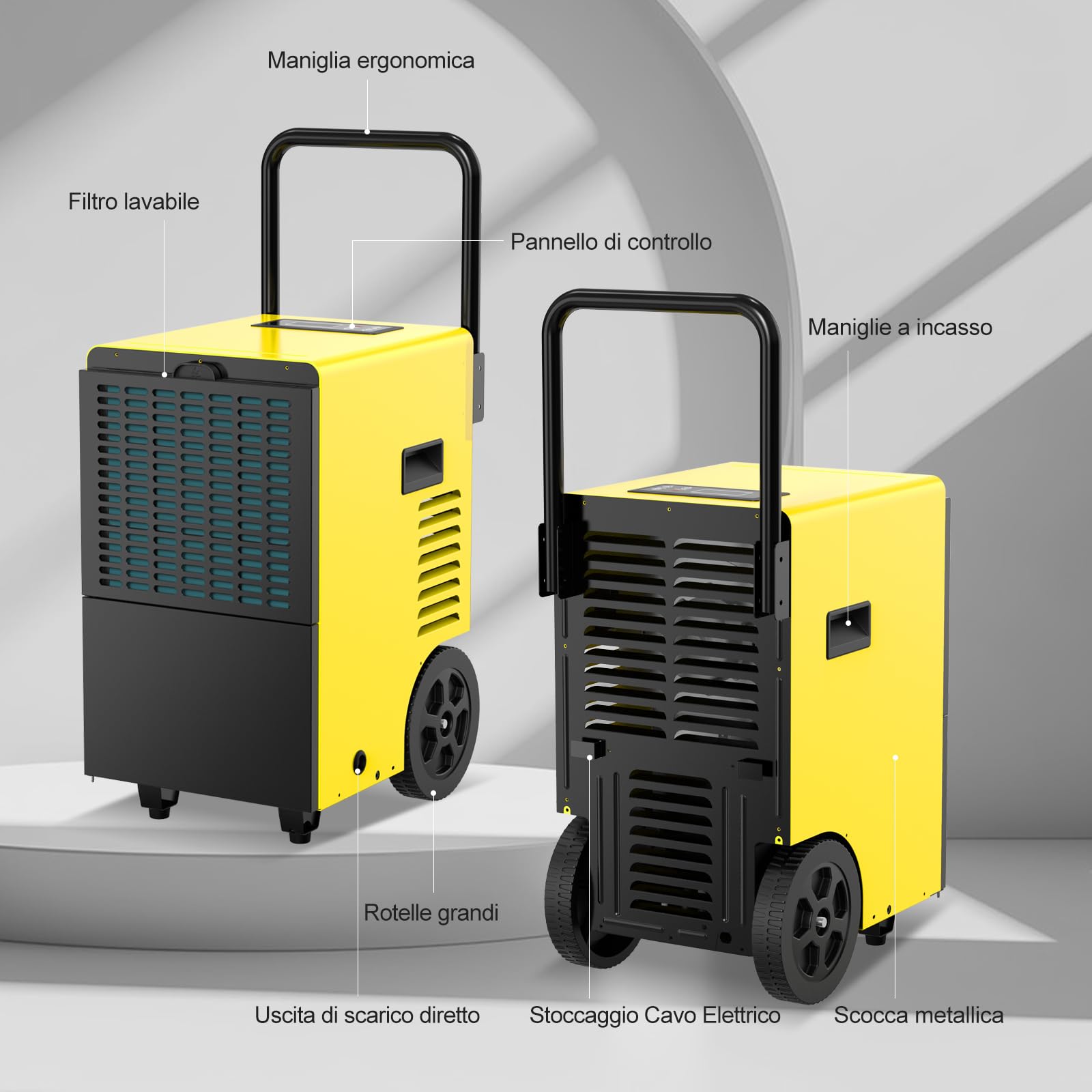 Deumidificatore Elettrico Professionale (max 30 L/24h), con Serbatoio Grande Capienza 7 L e Scarico Automatico, Ideale per Casa, Cantine e Locali fino a 90 m²/230 m³