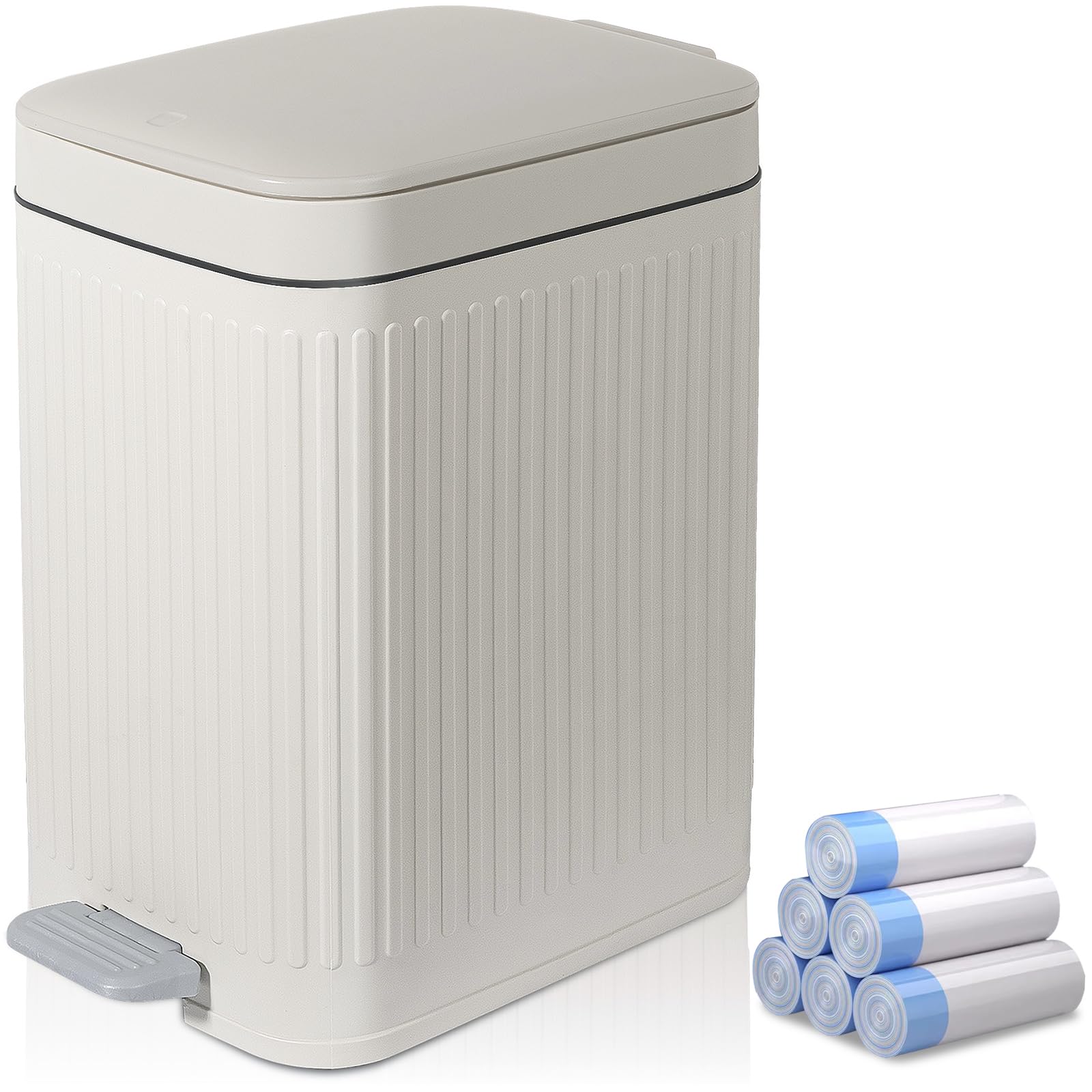 rejomiik Small Bathroom Trash Can with Lid 2 6 Gallon Step Trash Can Slim Garbage Can with Soft-Close