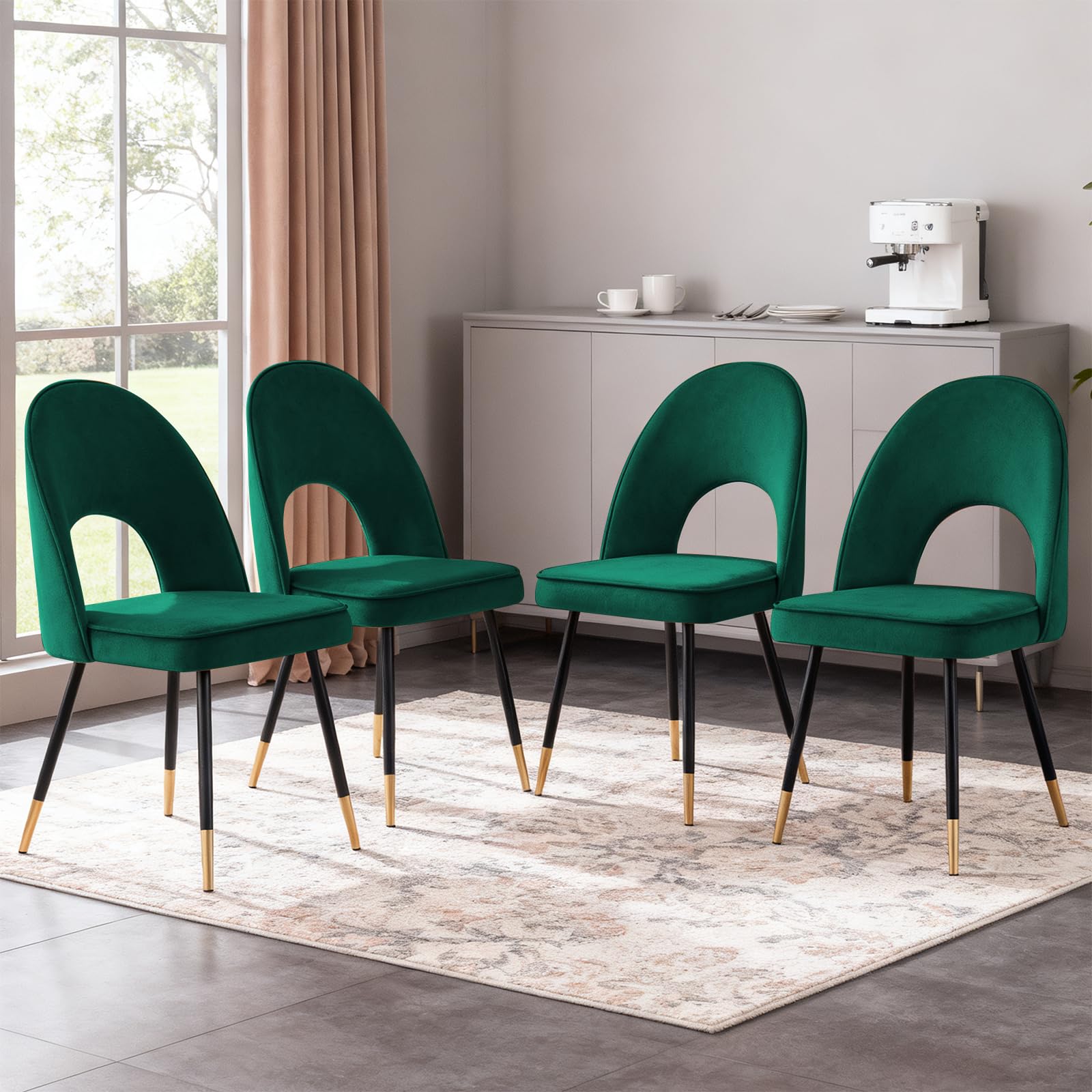 JaHECOME Velvet Green Dining Chairs Set of 4 Modern Side Corner Kitchen Chairs with Golden Metal Legs for Living Room Office(4,Green)