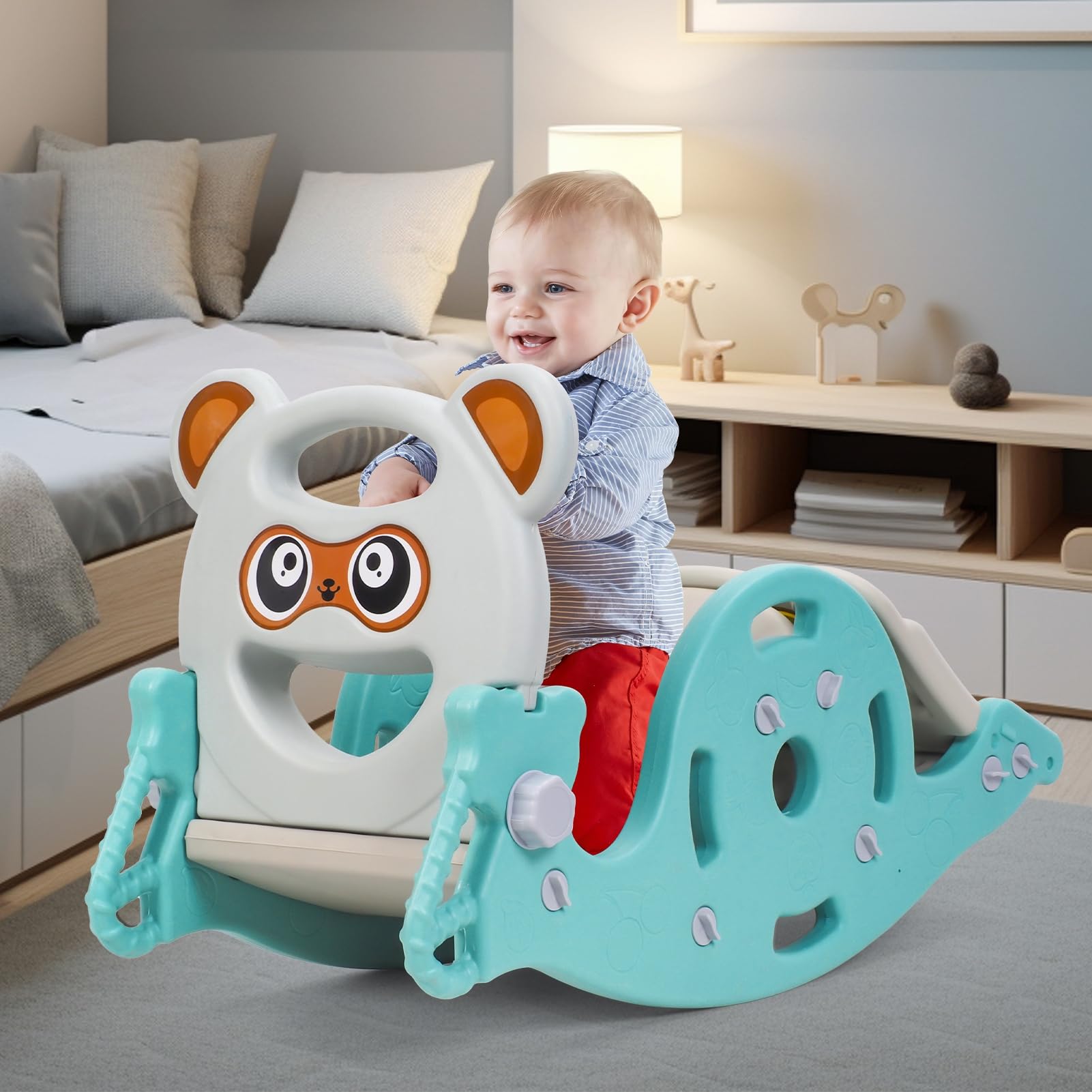 4-in-1 Kinder Wippe mit Rutsche & Basketballkorb – Multifunktions Spielzeug für Kinder 1-6 Jahre, Indoor Rutschbahn aus Kunststoff, Tragkraft 40kg Grun