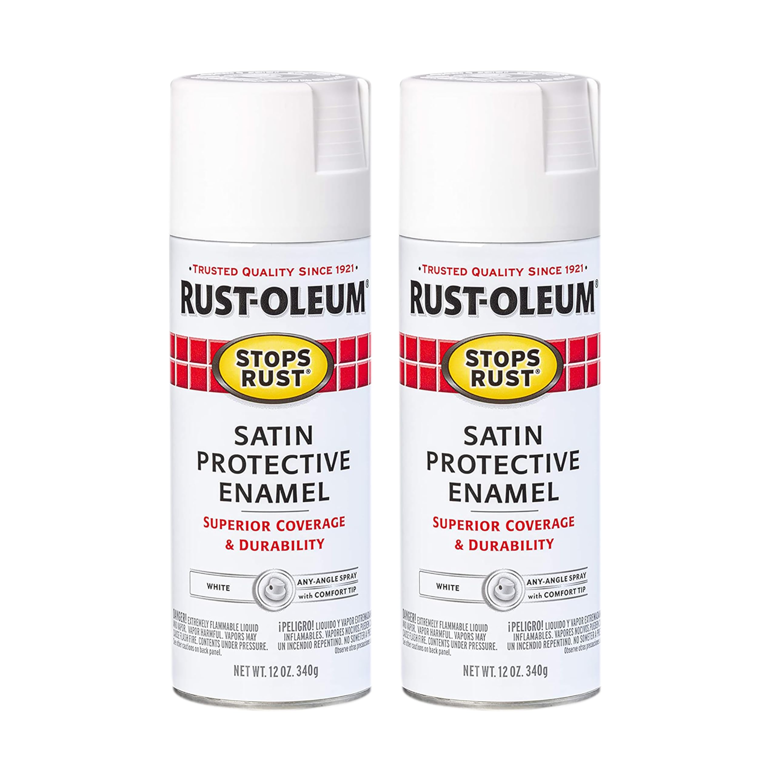 Rust-Oleum Stops Rust Spray Paint, Satin White | Rust Resistant, Indoor and Outdoor Durability, Beautiful Finish on Metal, Wood and More, Sprays from Any Angle, 2 Pack