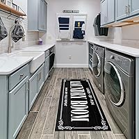 Vista 3 de Alfombra antideslizante para lavandería, decoración de lavandería, alfombra lavable para lavandería, baño, vestíbulo, cocina, 17 x 47 pulgadas, Negro