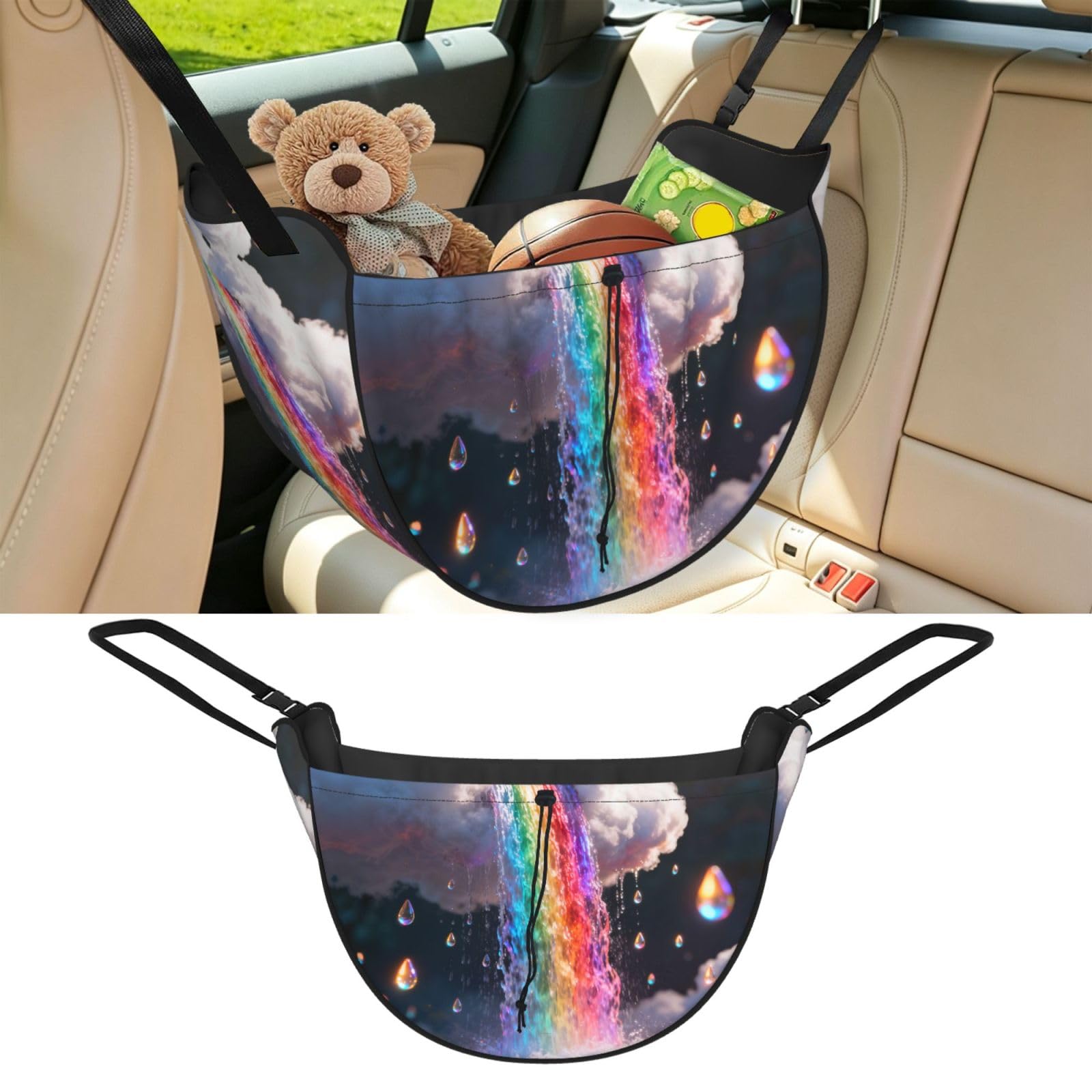Cntdbu Black Rainbow Waterfall Car Seat Organizer-Backseat Storage Bag For Travel